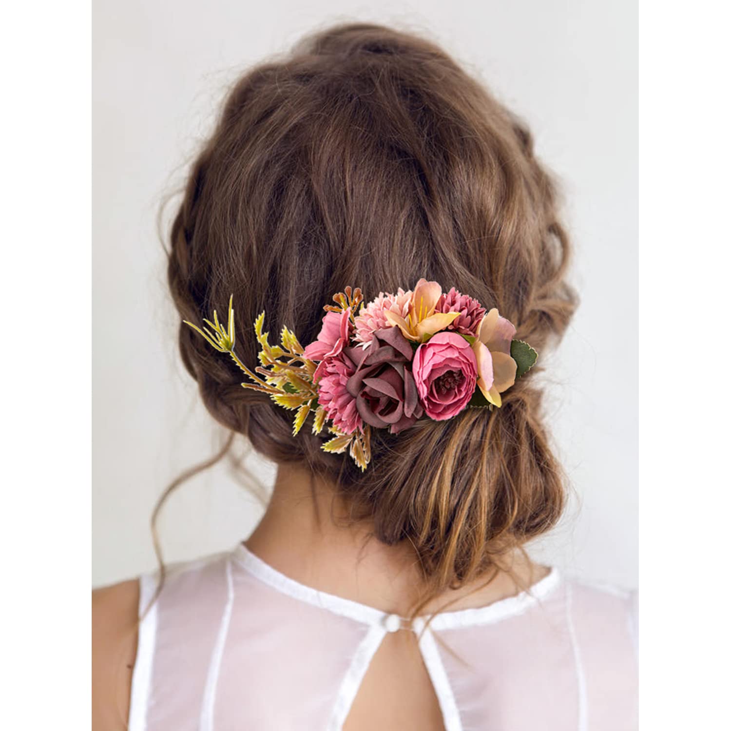 Cinaci 4 Pack Large Artificial Flower Metal Hair Side Combs Floral Slide Hair Clips Wedding Bridal Headpieces Hairpins Barrettes