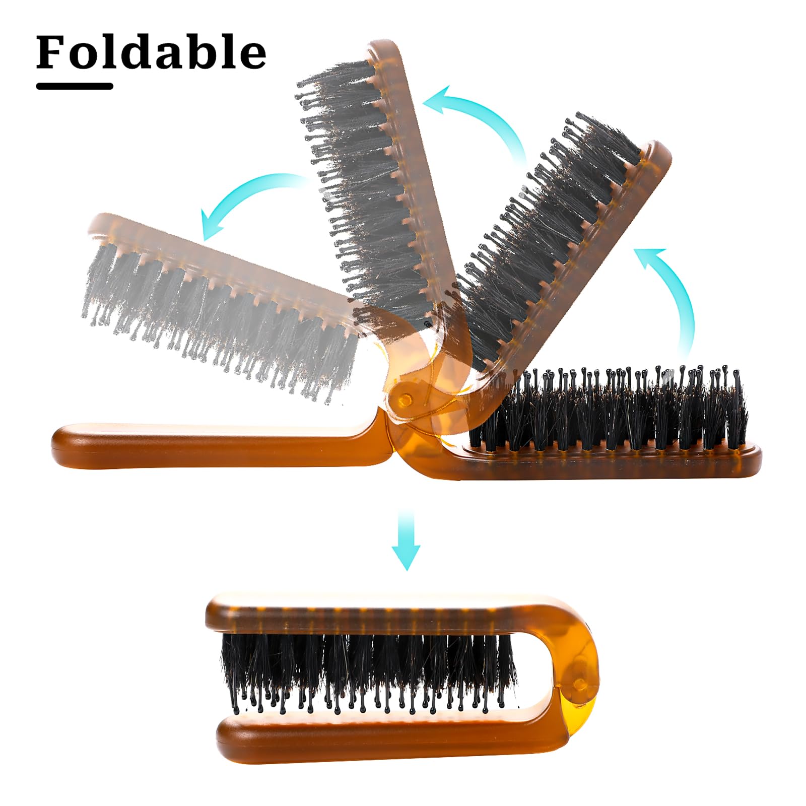 2 Pack Folding Hair Brush, Travel Size Brush With Natural Boar Bristles And Nylon Pins Collapsable Small Hair Brush Mini Compact