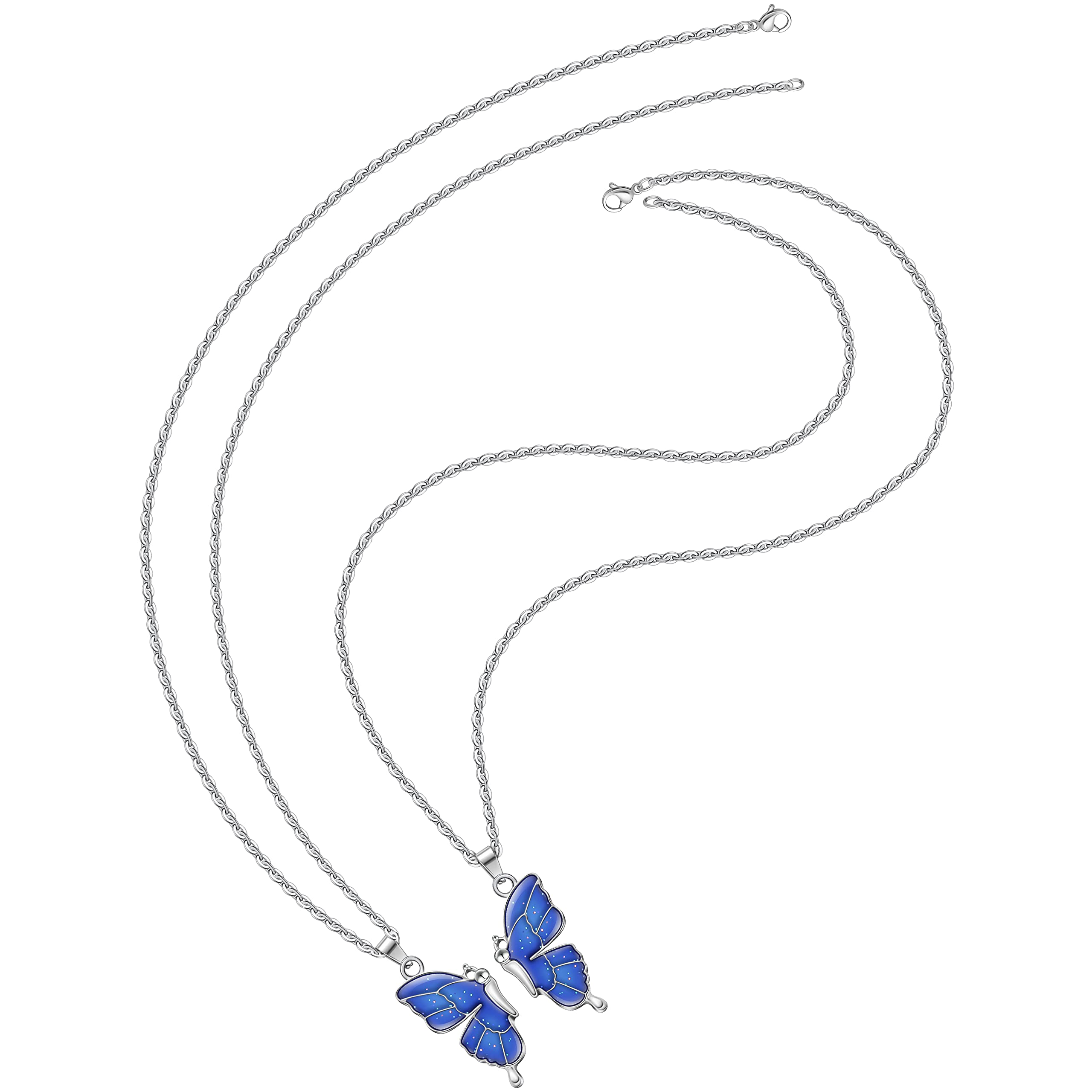 FM FM42 Butterfly Pendant Necklace Set, Pack of 2 - Color Changing, Alloy & Stainless Steel, Model AZN1327