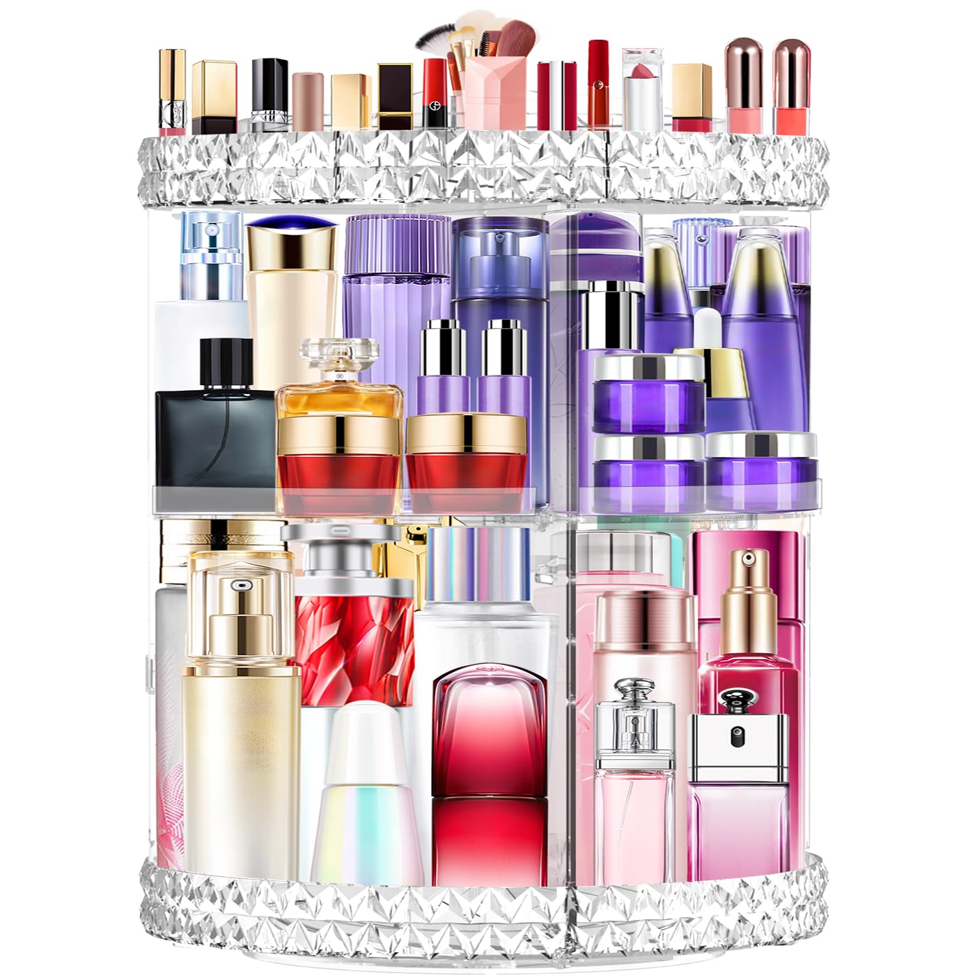 DenCert 360 Rotating Makeup Organizer, Large Capacity Cosmetic Organizer Perfume Organizer DIY Placement Make up Organizer and S