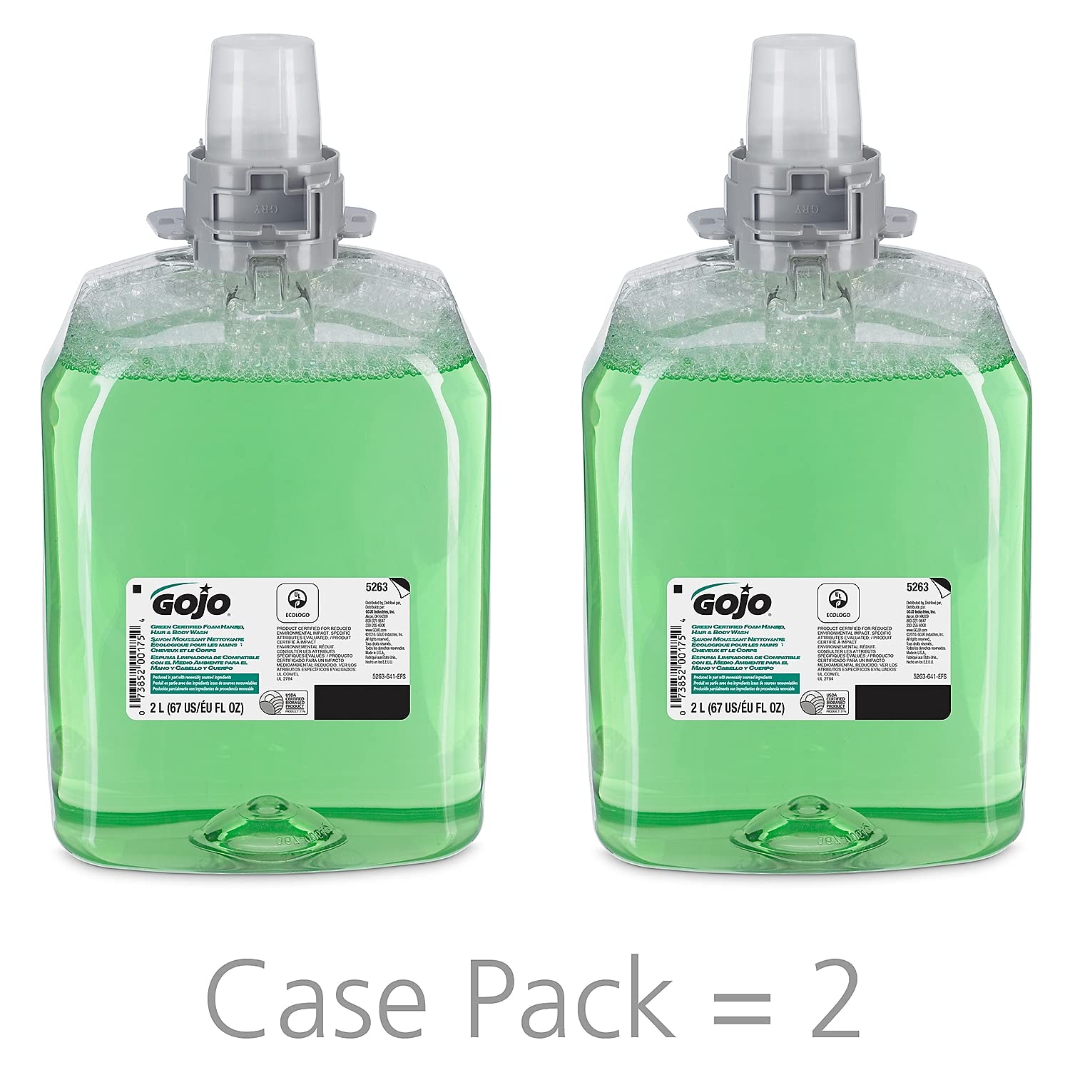 GOJO GOJ 5263-02 Purell Green Certified Foam Hand, Hair and Body Wash for FMX-20 Dispenser, 2000 ml Volume (Pack of 2)
