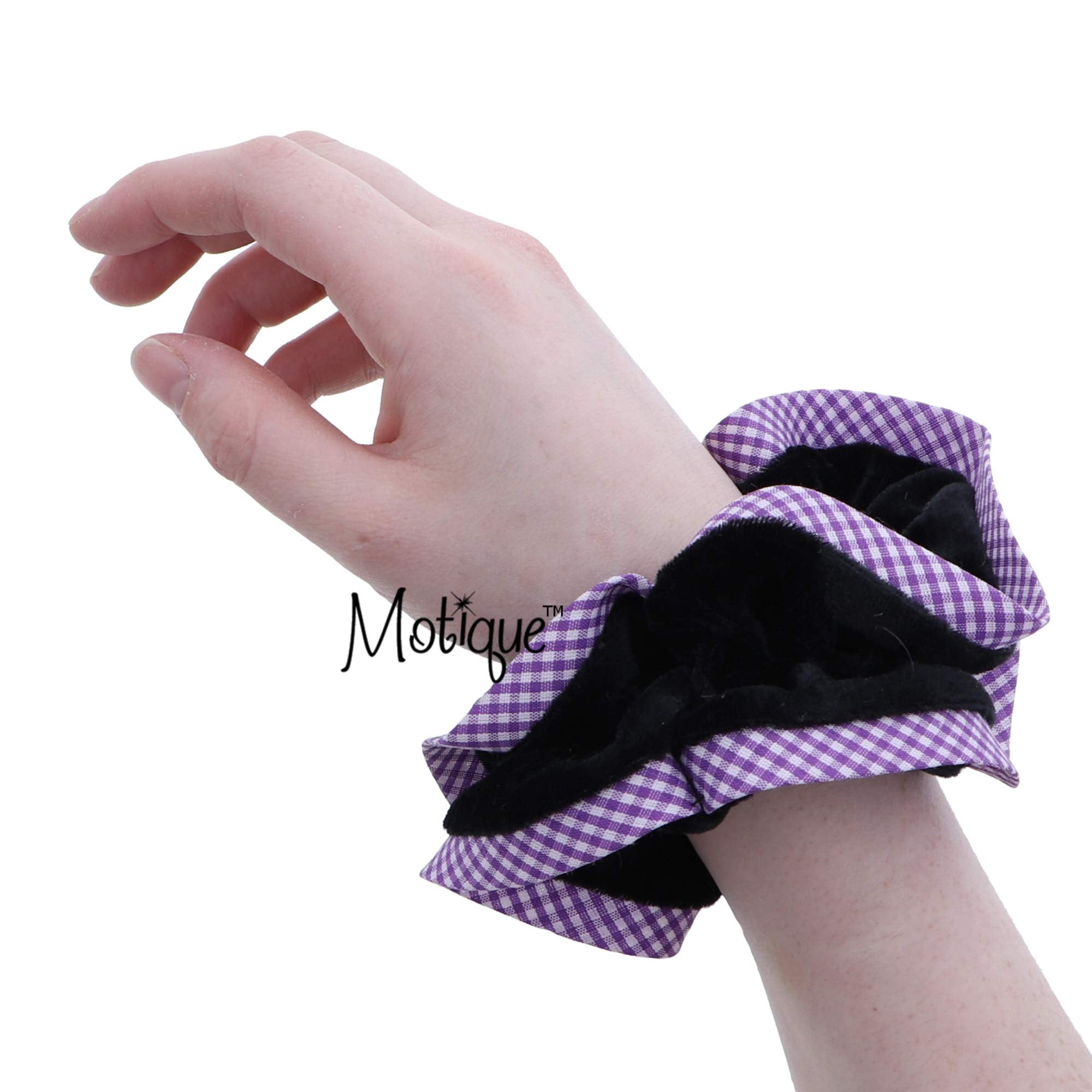 Velvet Hair Scrunchie with Purple Checkered Trim