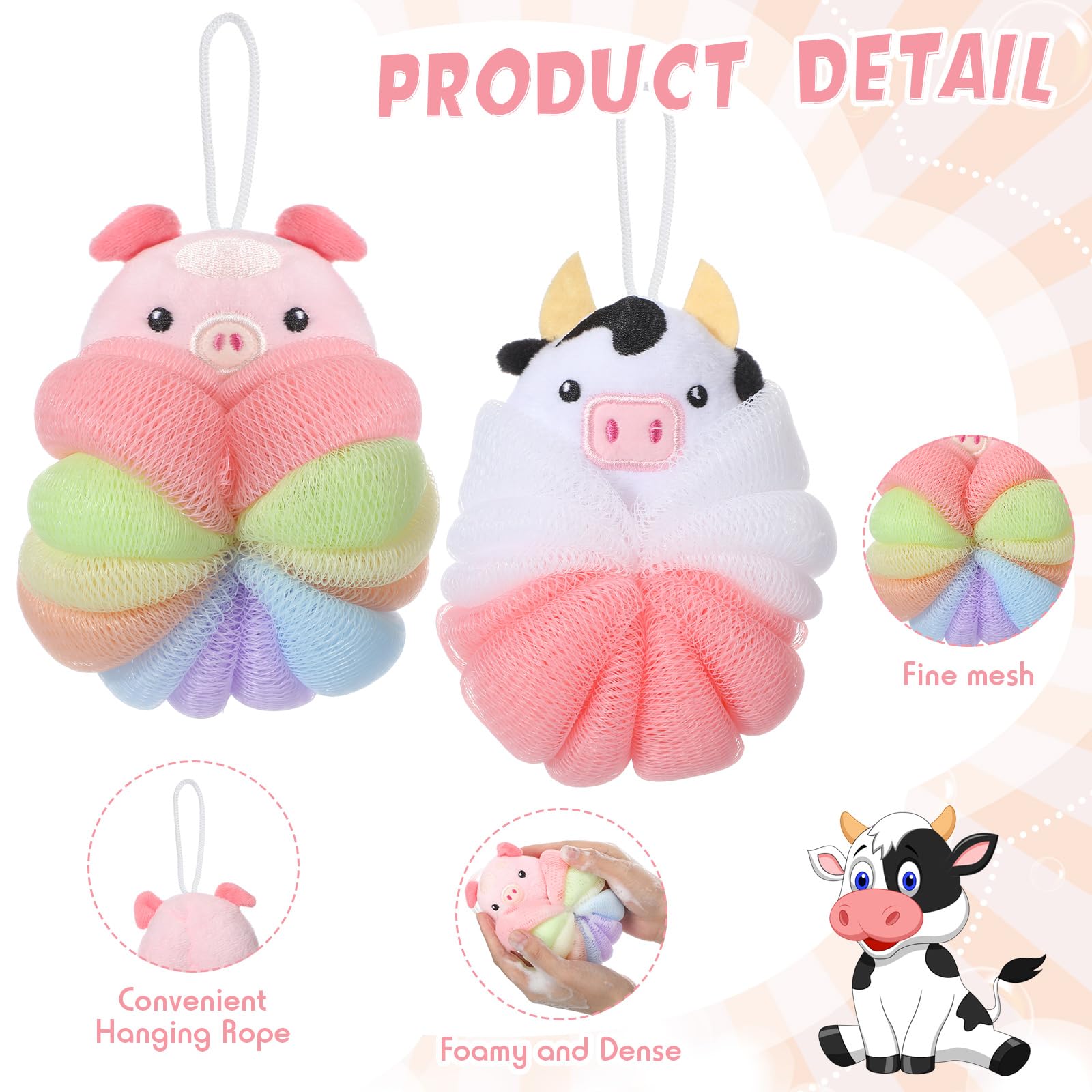 Nuenen 2 Pcs Bath Loofahs Kids Toddler Body Loofahs Cute Cartoon Kids Loofah Kid Bath Sponges Loofah Bath Pouf Body Scrubber Mes