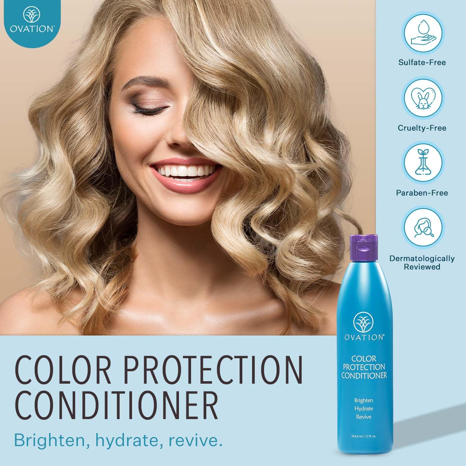 Ovation Hair Color Protection Conditioner - Hair Conditioner for Colored Hair - 12 oz - Brightens and Hydrates Color-Treated Hai