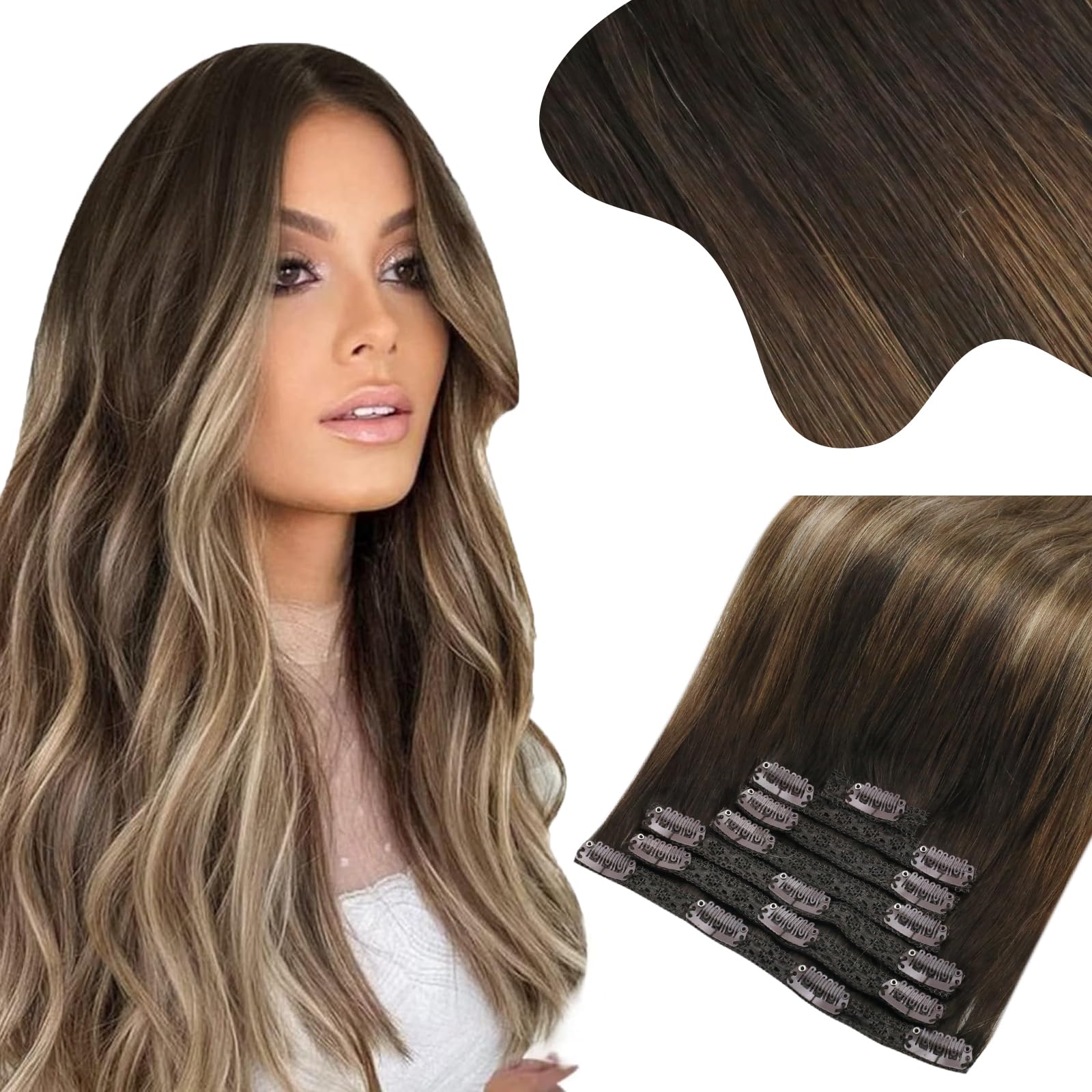 Moresoo Clip In Hair Extensions Balayage Dark Brown To Dark Ash Blonde With Dark Blonde Ombre Hair Extensions Clip Ins Real Huma
