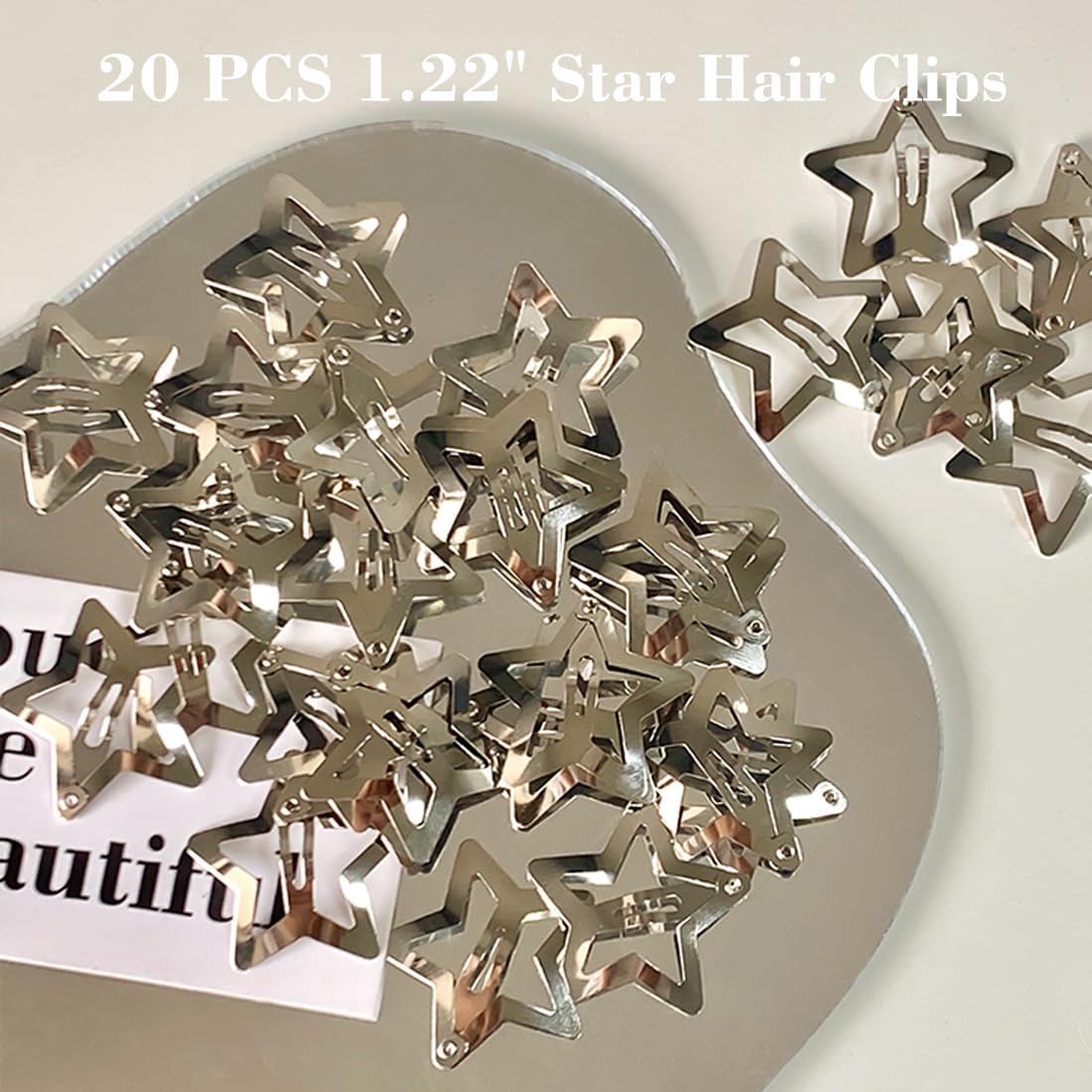 20 PCS 1.22'' Star Hair Clips Snap Star Hair Accessories Non Slip Star Clips for Girls Women Y2K Accessories Silver Metal Hair C