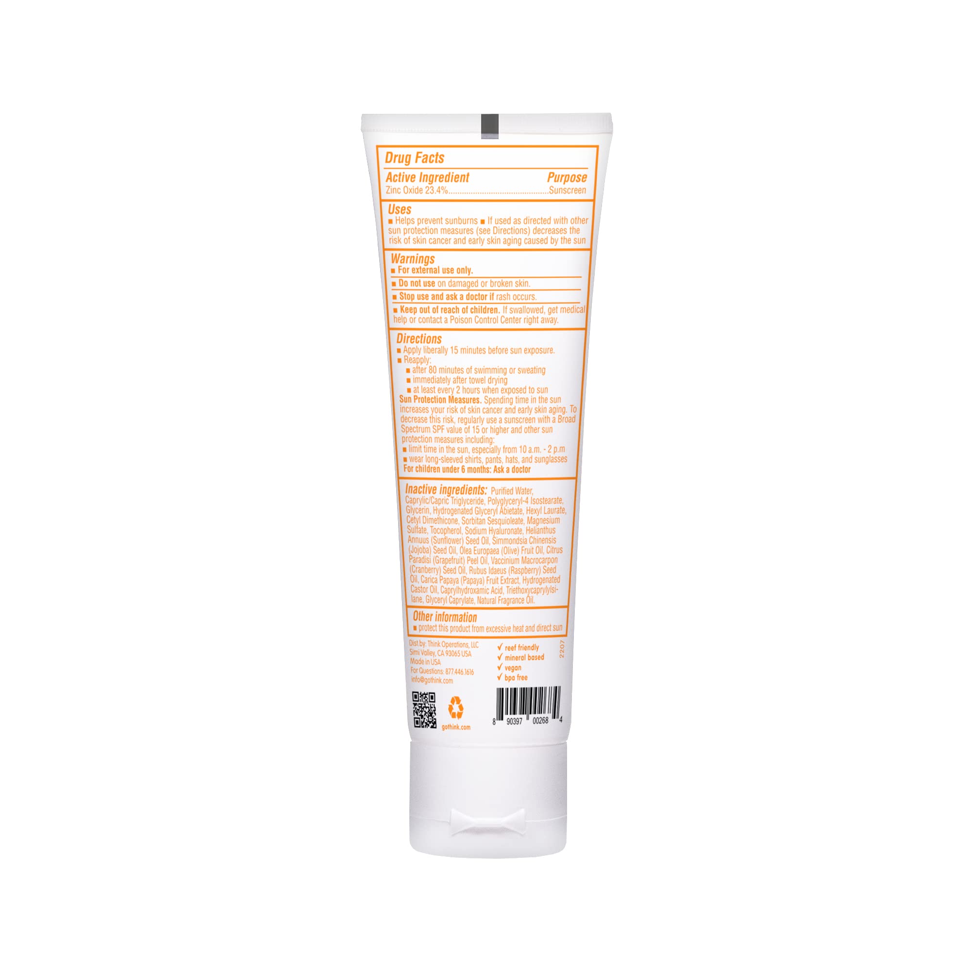 Thinkbaby Spf 50+ Baby Mineral Sunscreen - Safe, Natural Sunblock For Babies - Water Resistant Sun Cream - Broad Spectrum Uva/Uv