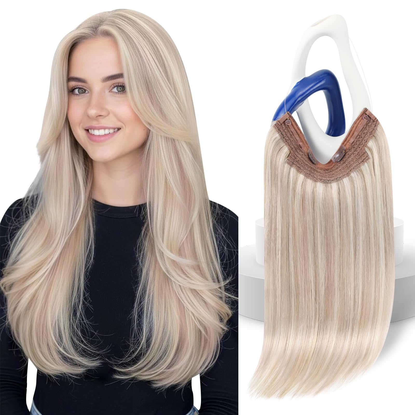 Sunny Hair Wire Hair Extensions Real Human Hair Fish Line Human Hair Extensions Invisible Wire Extensions Ash Blonde with Lighte