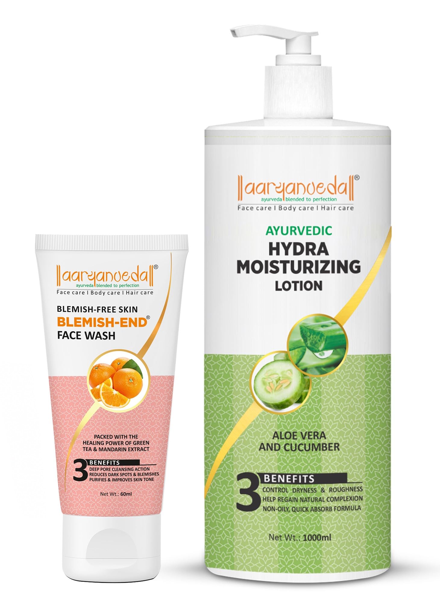 Aryanveda Blemishend Face Wash 60Ml And Aloevera & Cucumber Hydra Body Moisturizing Lotion, 1000 Ml