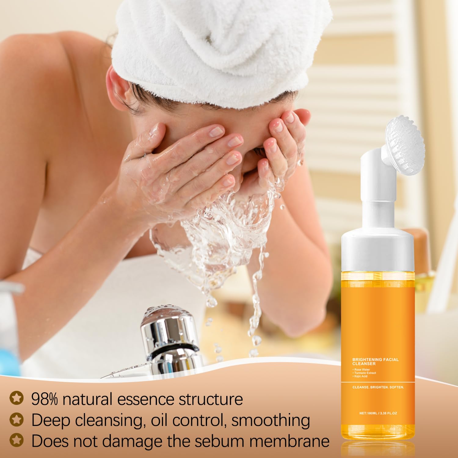 Grenben 2Pcs Turmeric Facial Cleanser, Turmeric Facial Wash, Foaming Face Wash, Turmeric Acid Foaming Cleanser, Deep Cleansing O
