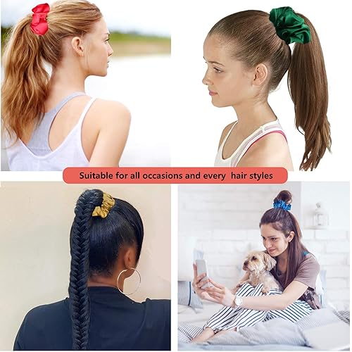 Hair Scrunchies Satin Scrunchies Silky Hair Accessories, Ponytail Makers for Braids, 60 Pack Headbands BeeVines Elastics Bobbles