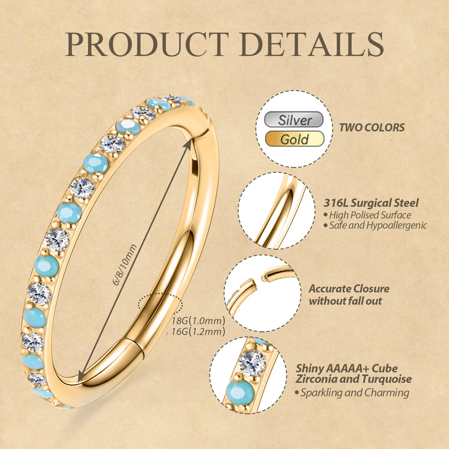 16G Septum Jewelry 8mm Septum Ring Cartilage Helix Daith Earring Surgical Steel Helix Daith Piercing Jewelry Nose Ring Hoop Sept