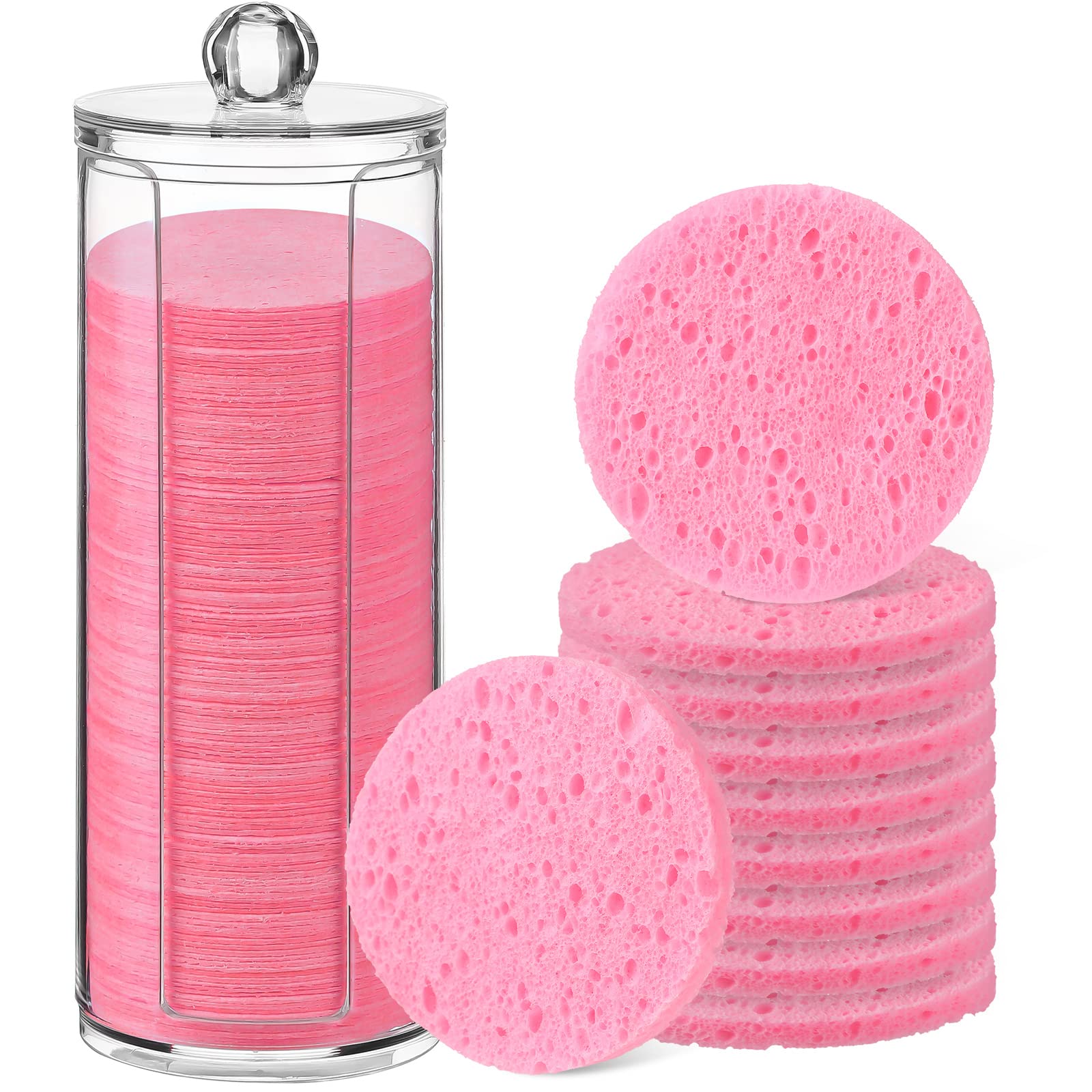 Sieral 120pcs Compressed Facial Sponges Disposable Natural Face Sponges Round Soft Pads with Container for Washing Face Cleansin