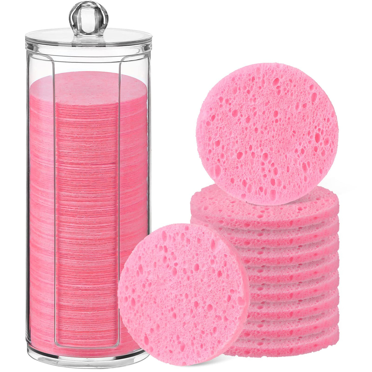 Sieral 120pcs Compressed Facial Sponges Disposable Natural Face Sponges Round Soft Pads with Container for Washing Face Cleansin