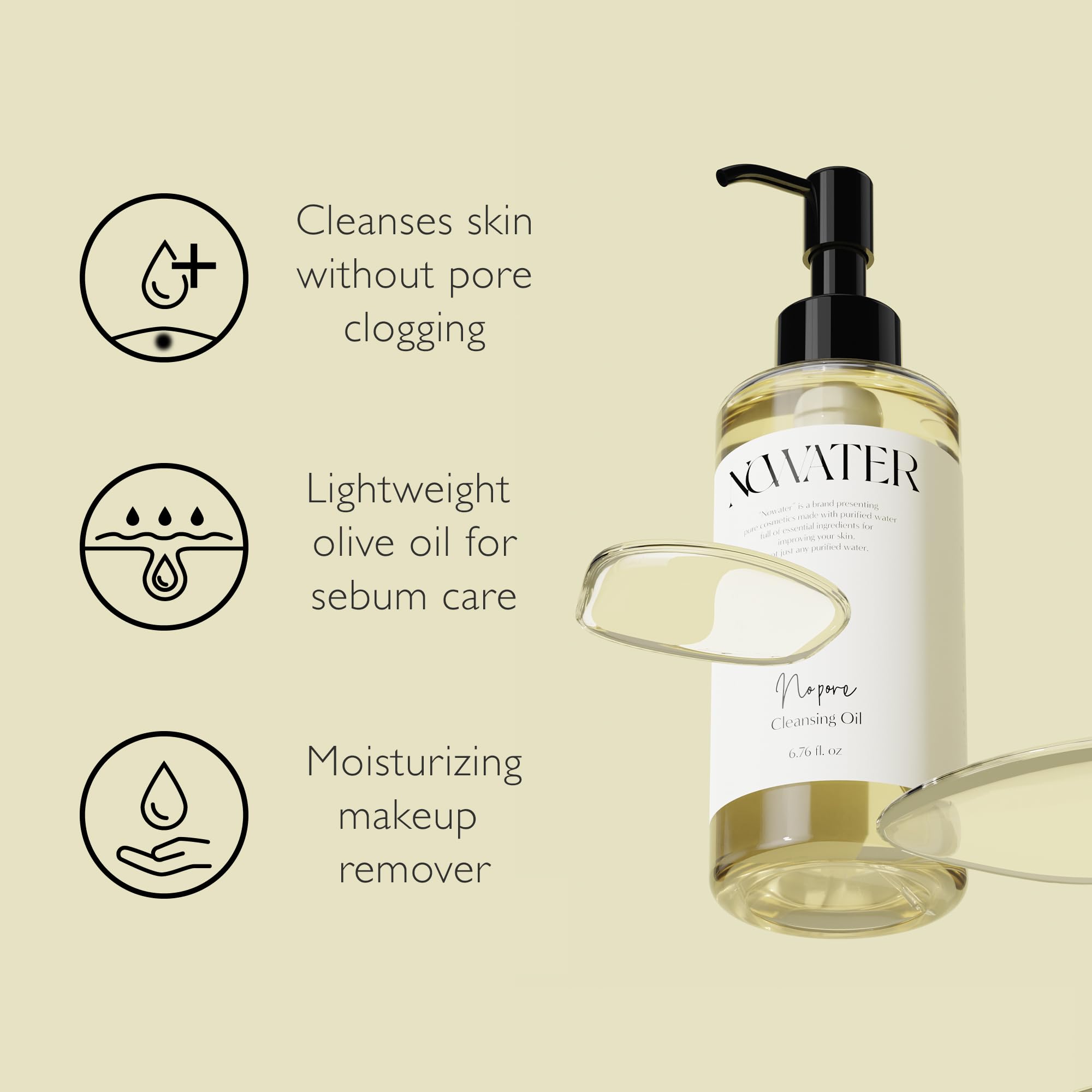 Nowater No Pore Cleansing Oil | Makeup Cleansing Oil | Pore Cleansing, Blackheads Removal | Olive Oil, Tea Tree, Squalane | Kore
