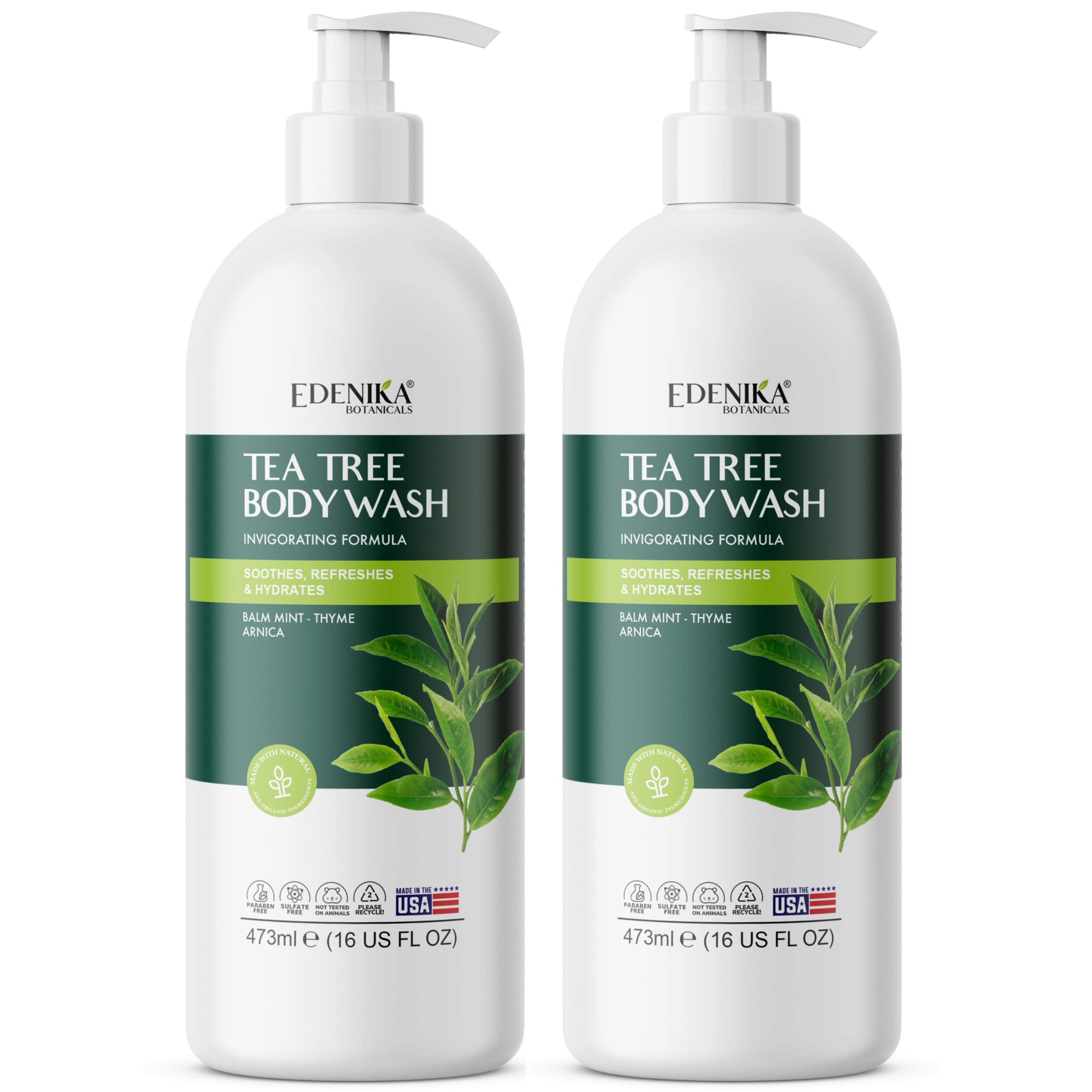 EDENIKA BOTANICALS Tea Tree Oil Body Wash with Mint & Arnica, Helps Soothe Itchy Skin, Jock Itch, Athletes Foot, Eczema & Ringwo