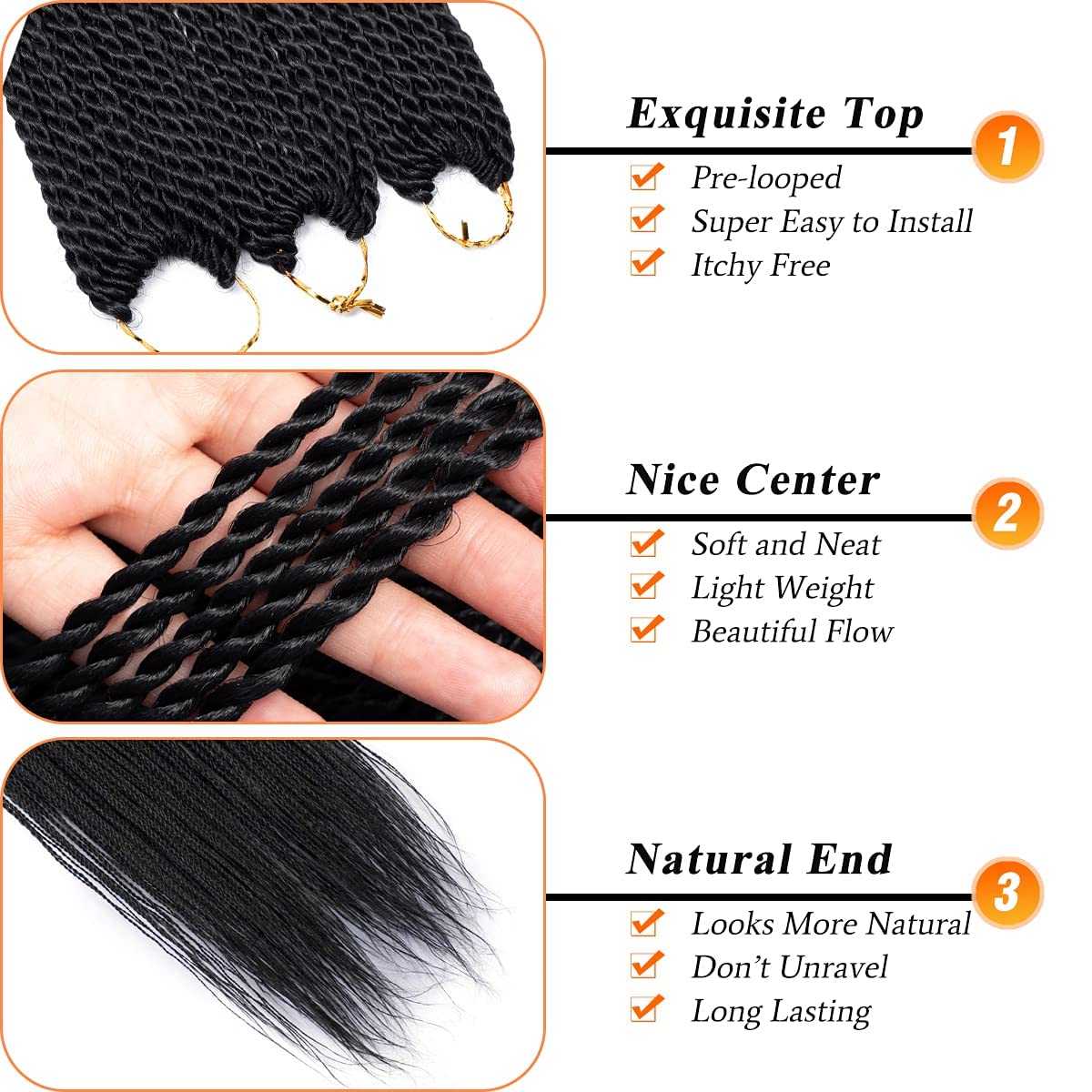 Nayoo Senegalese Twist Crochet Hair For Kids - 8 Packs 14 Inch Small Crochet Hair For Black Women, 30 Strands/Pack Black Crochet