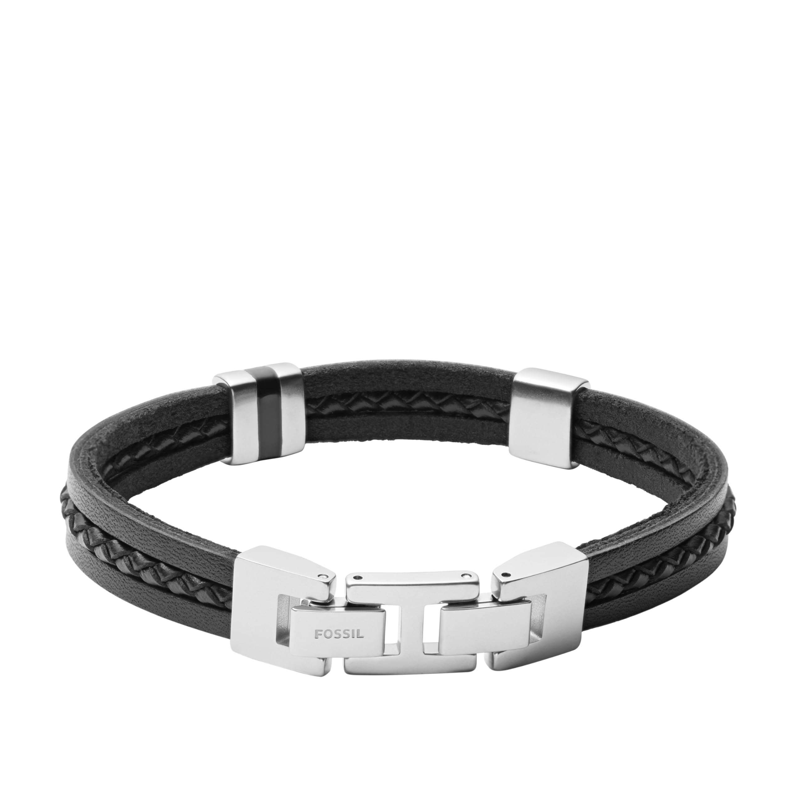 Fossil Men's Leather Bracelet, Color: Black (Model: JF03686040)