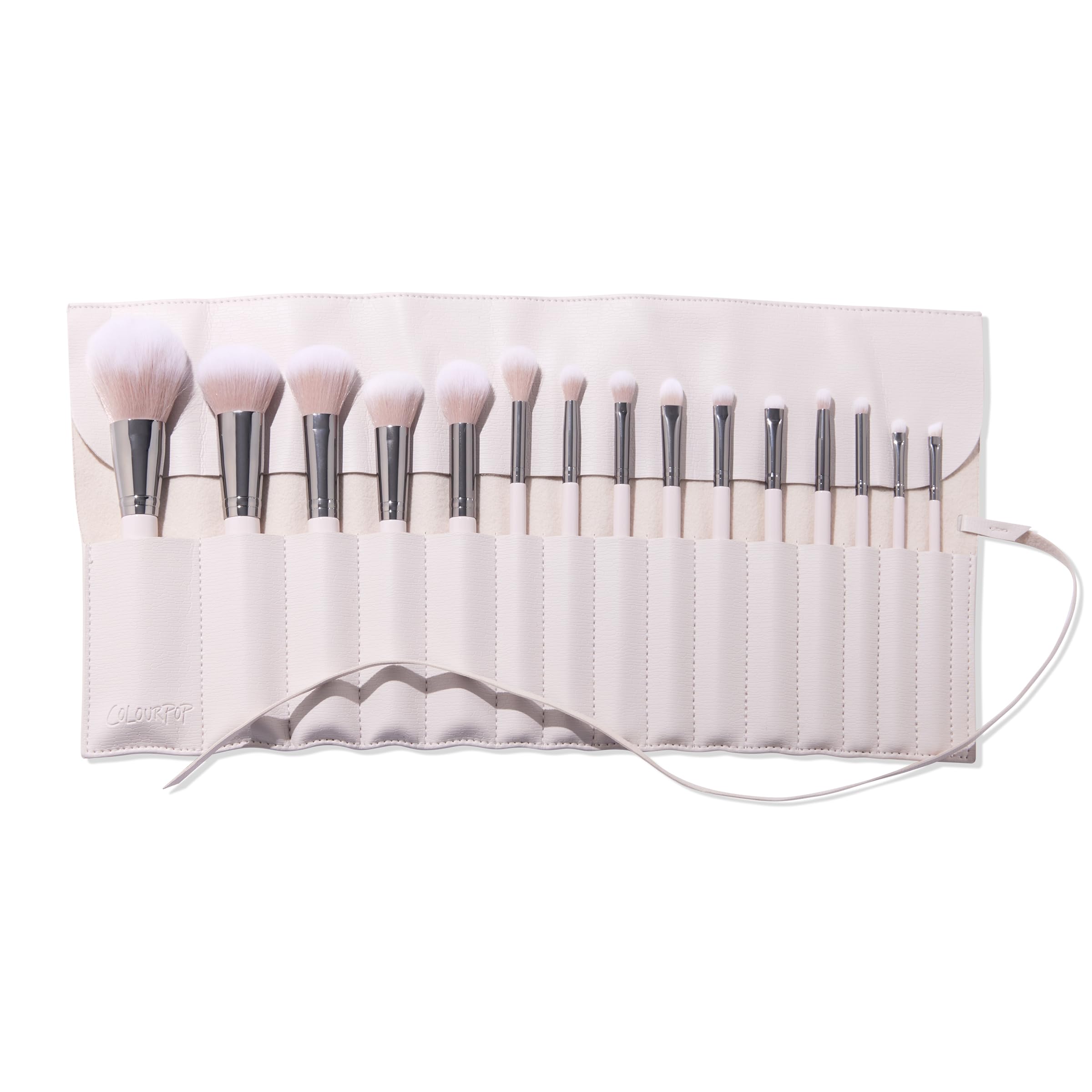 ColourPop Stone Cold Brush Roll Face & Eye Brush Set - Face & Eye Makeup Brush Set - Made with Luxe Synthetic Vegan Bristles - I