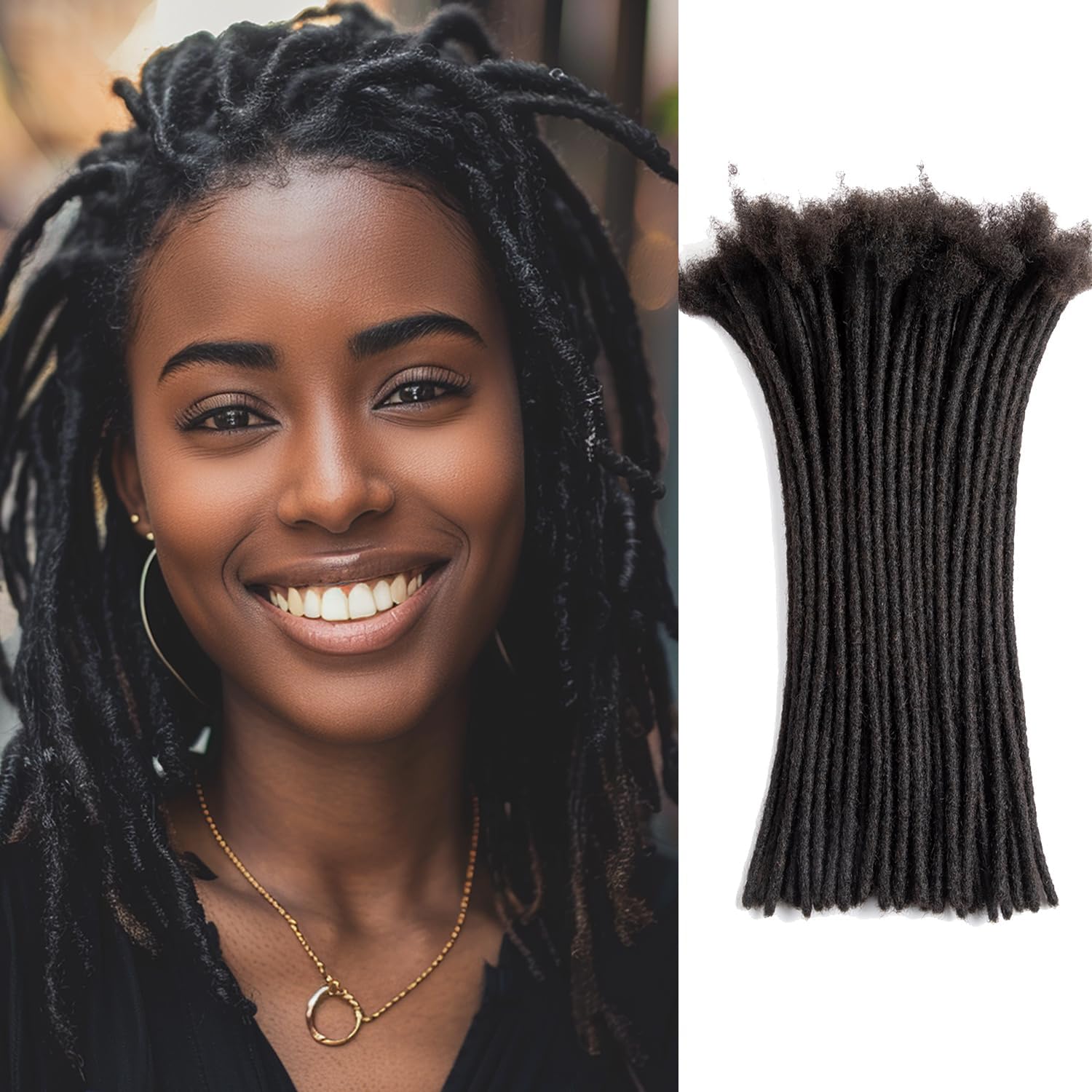 Teresa 6 Inch 0.6cm Width Loc Extension Human Hair Natural Black 30 Strands Full Hand-made Permanent Locs Extensions Can Be Dyed