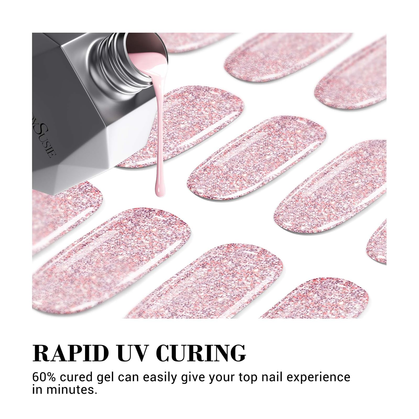 Melodysusie Semi Cured Gel Nail Strips (Incredibly Pink Shine)- Works With Nail Lamp, Salon-Quality, Long Lasting, Easy To Apply
