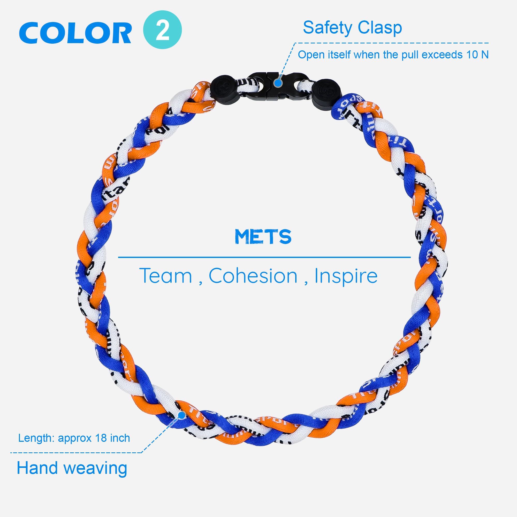 SUPBOMM 3 pcs Baseball Rope Necklaces, League Team Colors Braided Necklace, Baseball Team Gifts, Mets