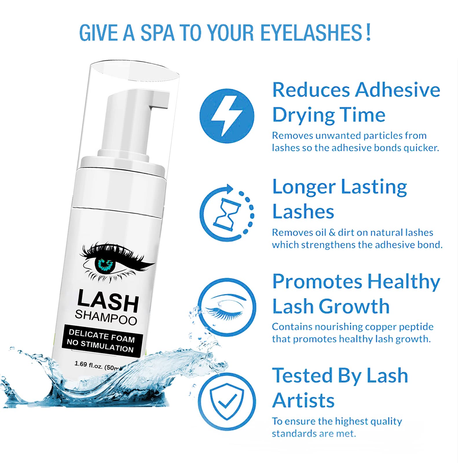 Shmian Lash Shampoo For Lash Extensions, Lash Fan 50Ml Eyelash Foam Cleanser With 50 Pcs Eyelash Brush And Rinse Bottle Oil Free
