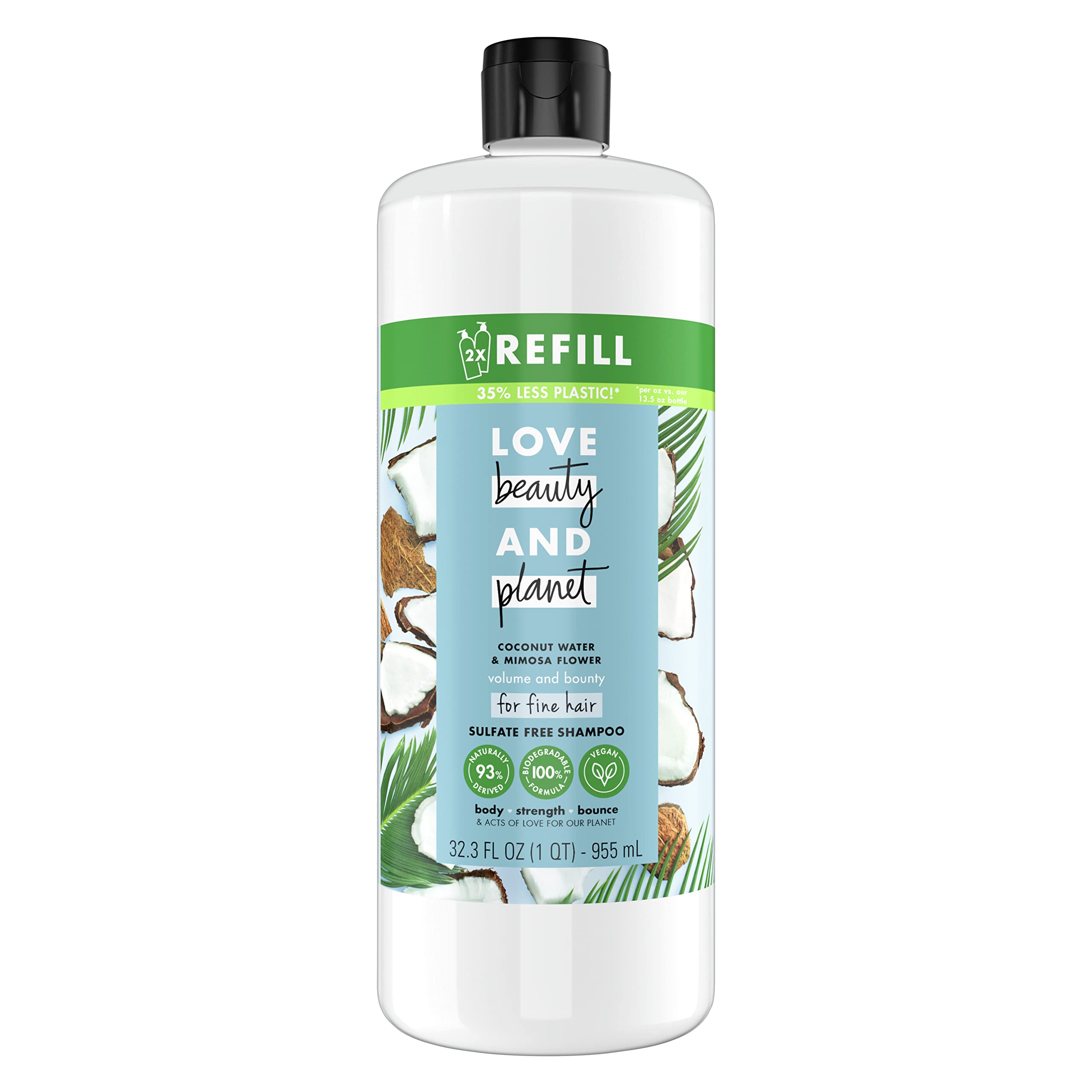 Love Beauty And Planet Sulfate Free Shampoo Volumizing Shampoo For Fine Hair Coconut Water And Mimosa Flower Refill Bottle For U