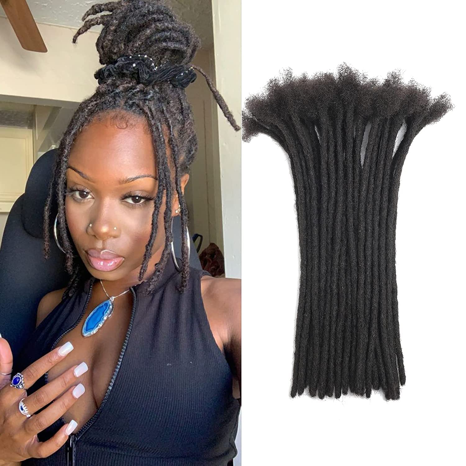 Loc Extensions Human Hair 14 Inch 60 Strands 0.6cm Width Full Handmade Permanent Dreadlock Extensions For Women, Men Can Be Dyed