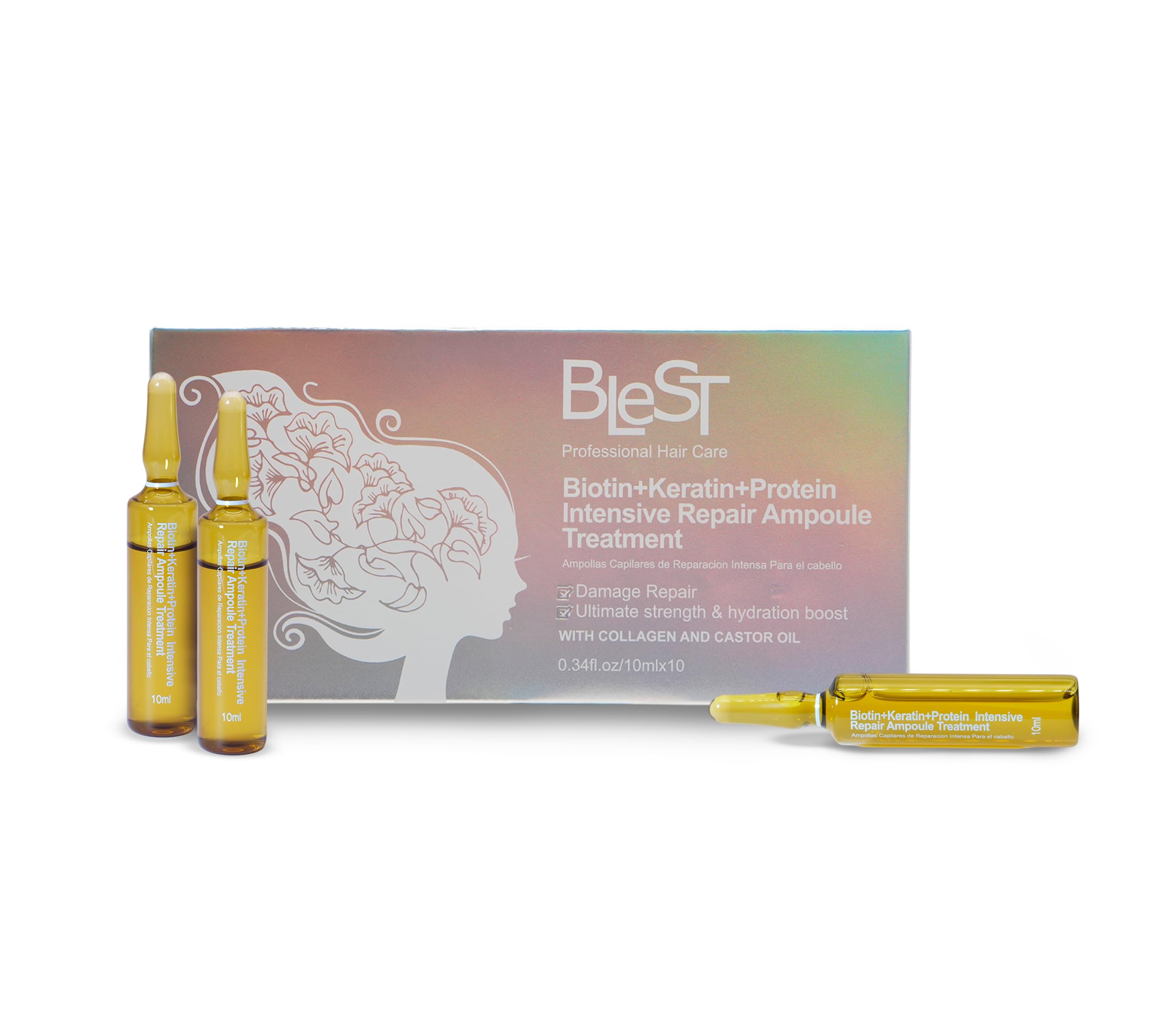 BLEST PROFESSIONAL HAIR CARE Intensive Repair Ampoules for Hair with Biotin Keratin Proteins Collagen and Castor Oil  Deep Hydr