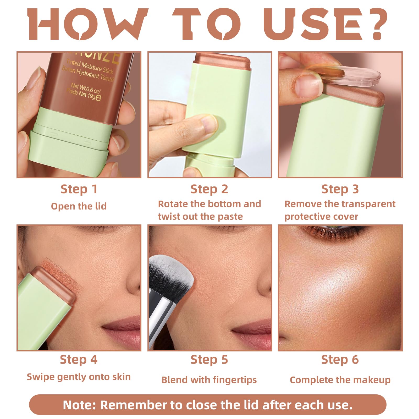 HOSAILY Cream Contour Stick - Multi-Use Highlighter, Blush & Bronzer, 0.6 oz, Color 03, Blendable Shimmer Makeup for Natural Glow