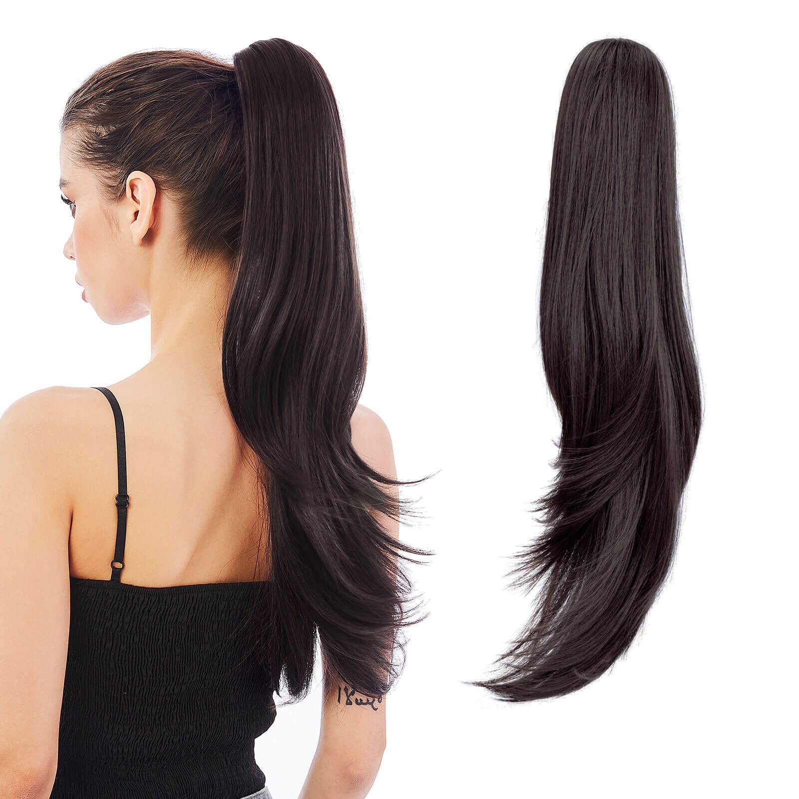 HEWEICSY Ponytail Extension,Brown Hair Extension Ponytail 22'' Long Claw Hair Extension Synthetic Wavy Straight Hairpieces Ponyt