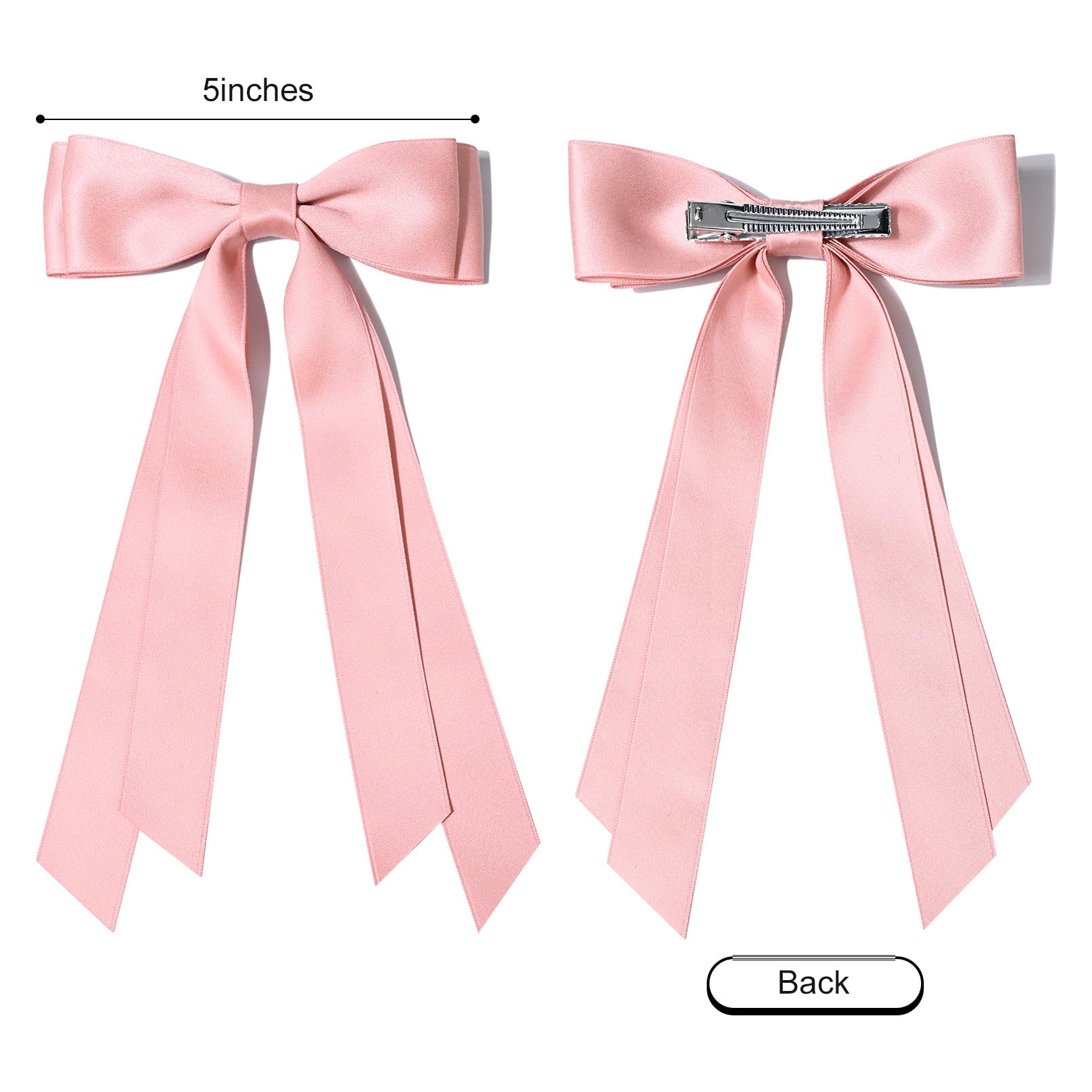 2Pcs Silky Satin Hair Bows Hair Clip Pink Green Hair Ribbon Ponytail Holder Accessories Slides Metal Clips Hair Bow For Women Gi