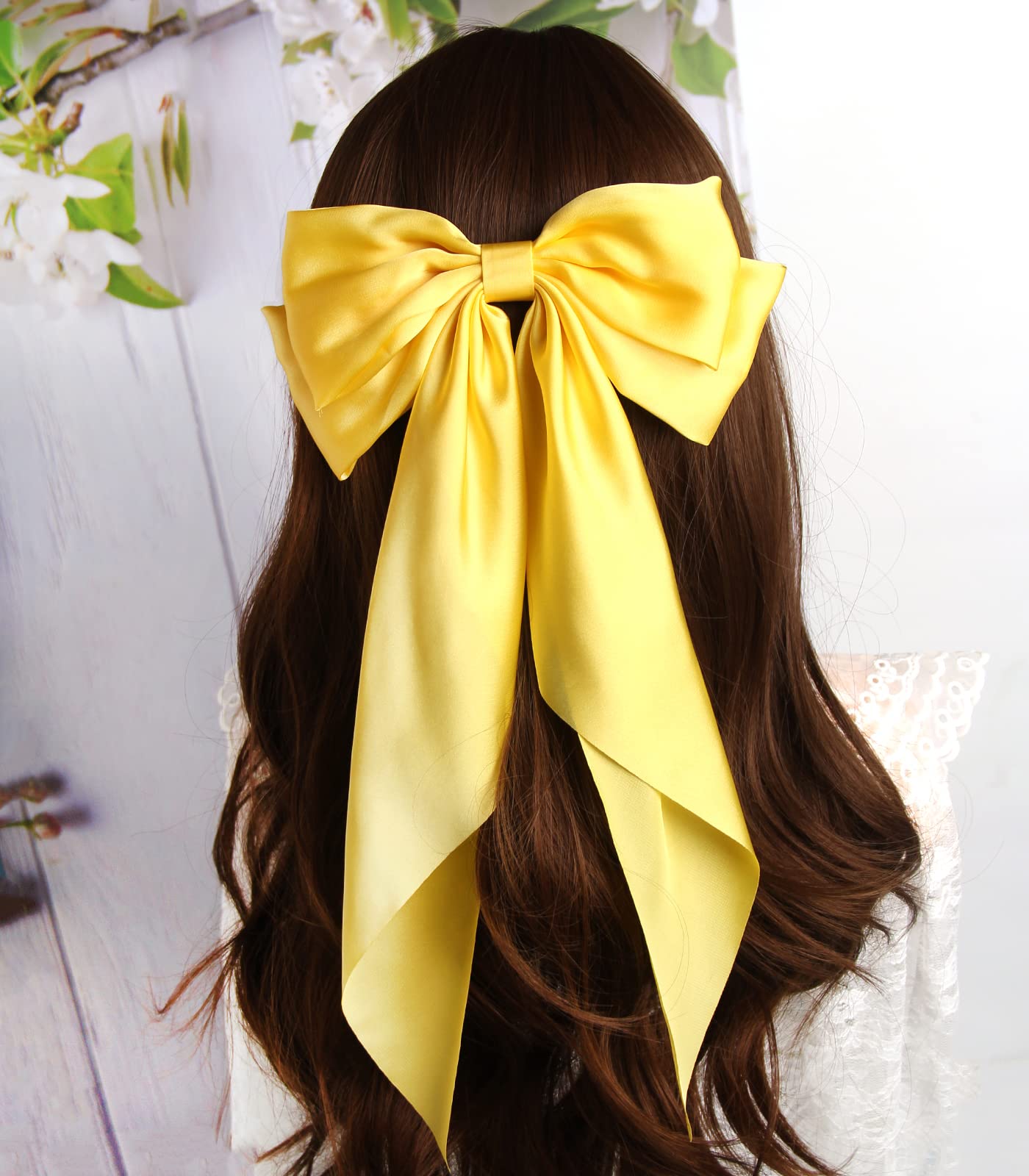 Susulu Hair Bows For Women,Yellow Bow Hair Clips For Girl Hair Bows Barrette Metal Clips Long Ribbon Hairpin Party Bows For Hair