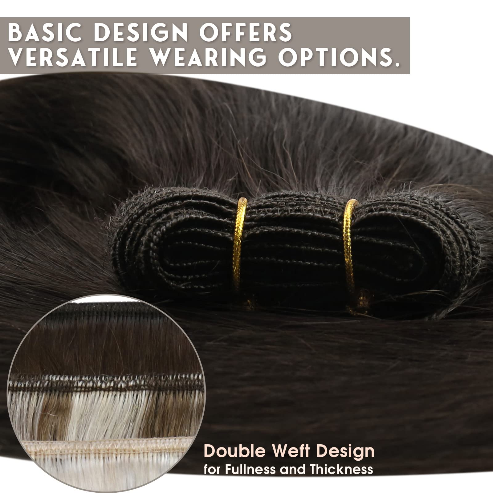 Sunny 120g Sew in Hair Extensions Brown Human Hair Sew in Extensions Darkest Brown Weft Real Human Hair Extensions Hand Tied Wef