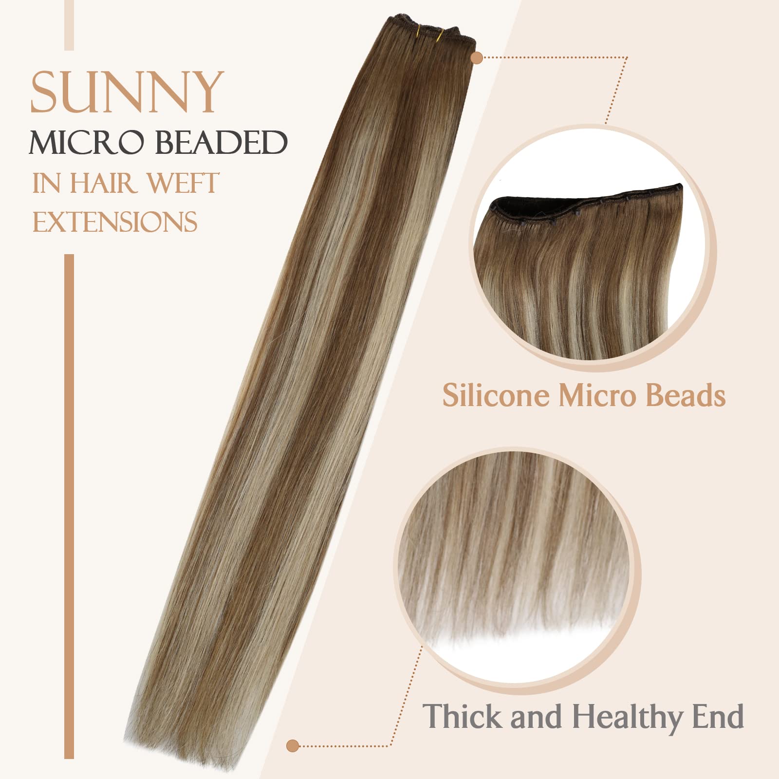 Sunny Beaded Weft Hair Extensions Medium Brown Ombre Blonde Micro Weft Hair Extensions Human Hair Ombre Brown EZE Weft Human Hai