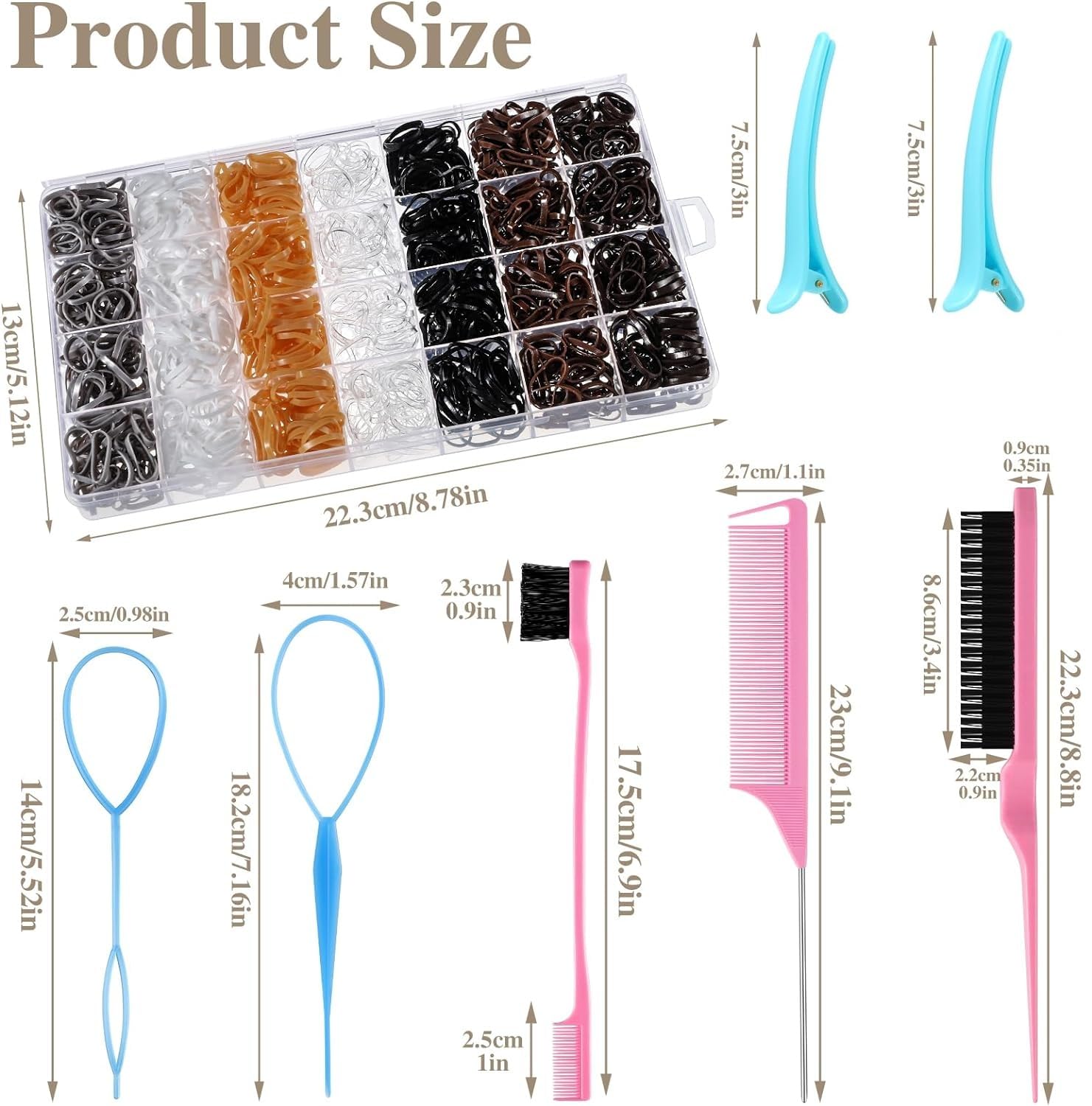 Neutral Colors Rubber Bands With Hair Styling Tools, 1500 Pcs Elastic Ties For Baby, Toddler Hair Accessories, Gift Stocking Stu