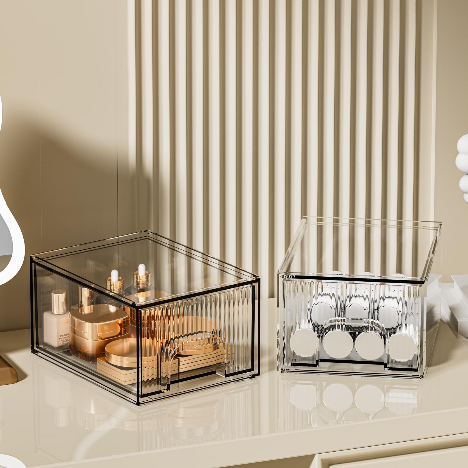 Zhiai Makeup Organizer, Stackable Bathroom Organizers And Storage, Clear Cosmetic Storage Box For Vanity, Skincare, Kitchen Cabi