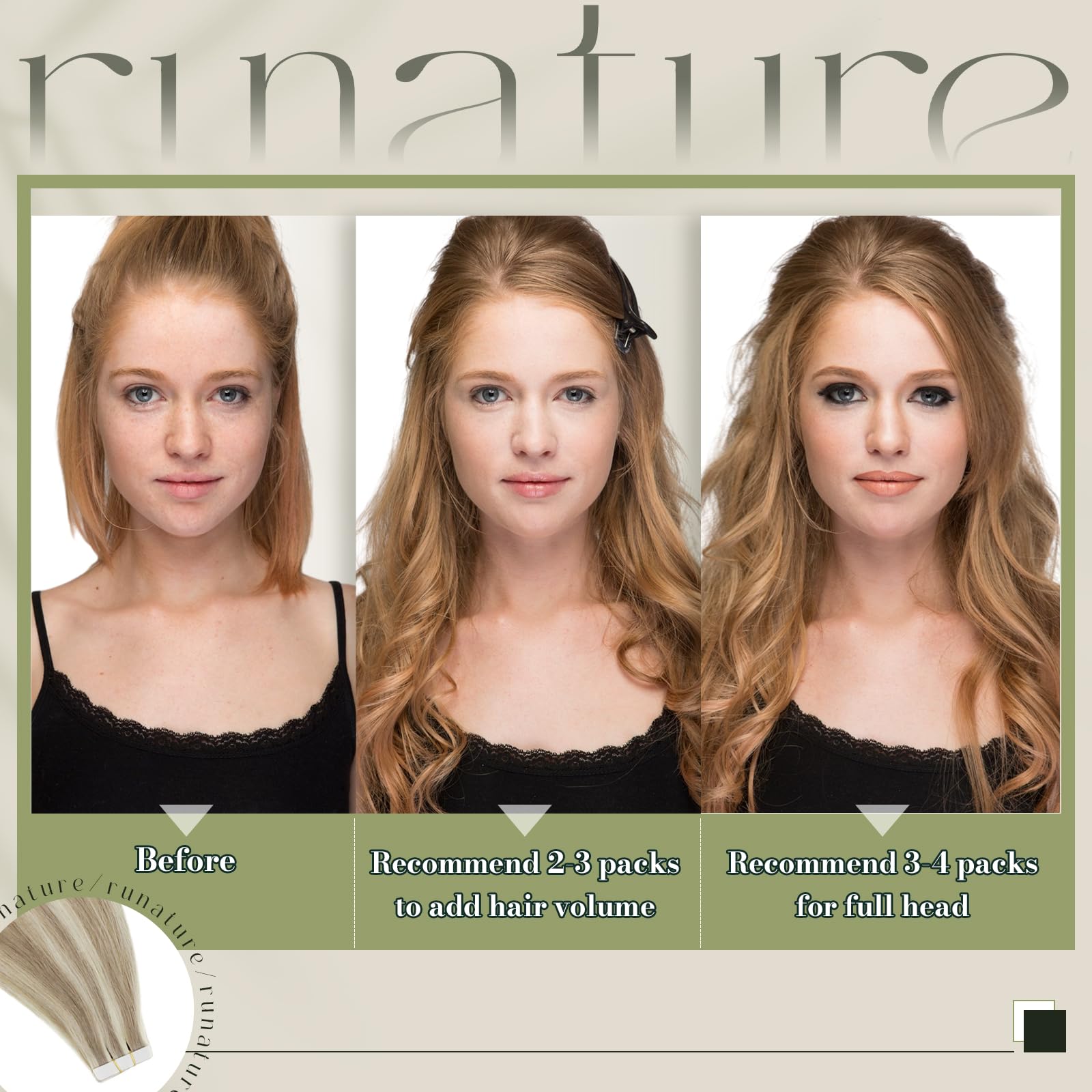 Runature 22 Inch Tape In Hair Extensions Human Hair Ash Brown Highlight Platinum Blonde Hair Extensions Tape In Invisible Straig