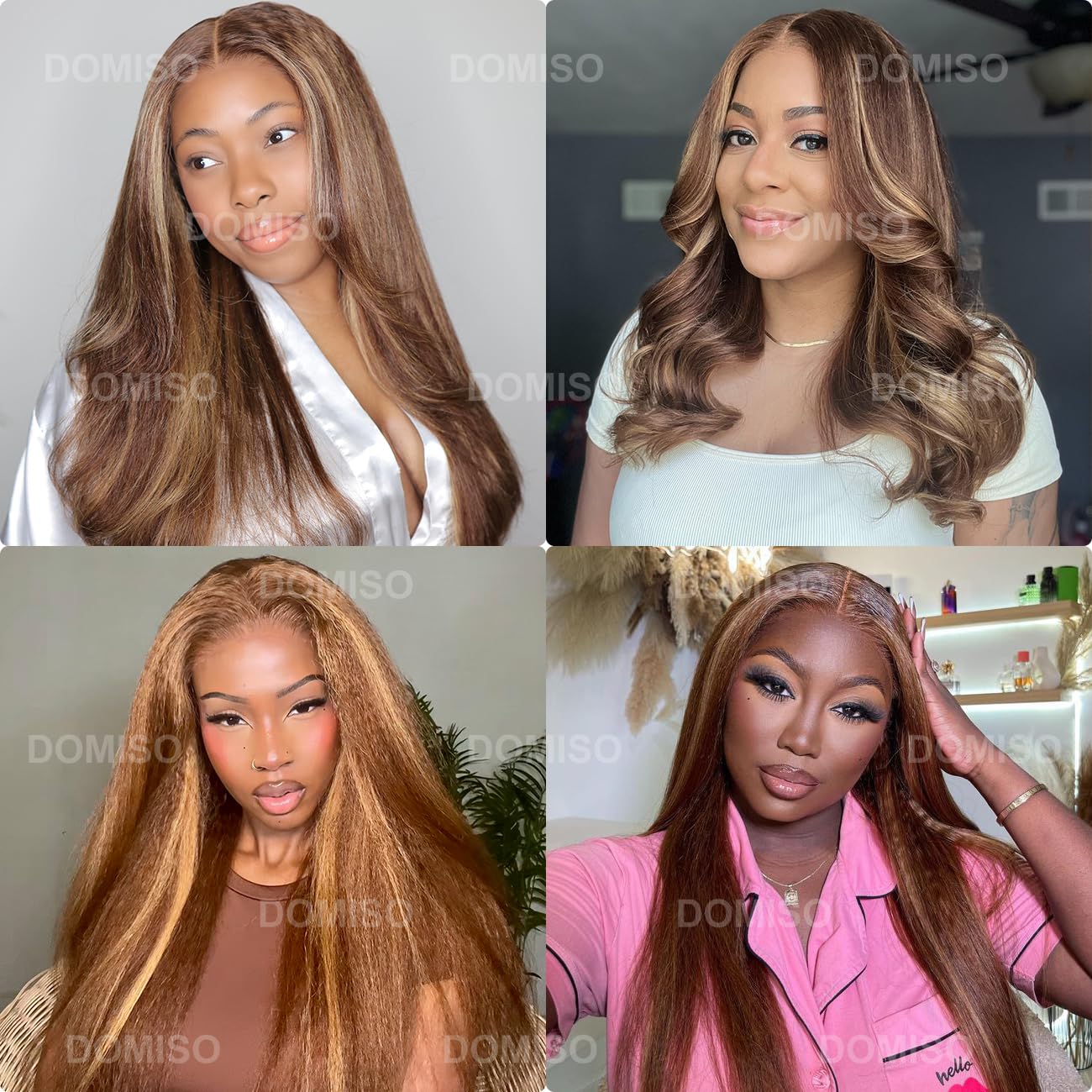 Domiso 22 Inch Highlight 4/27 Wear And Go Glueless Wig Ombre Kinky Straight Hd Lace Pre Cut 6X4.6 Hd Lace Wigs Human Hair For Wo