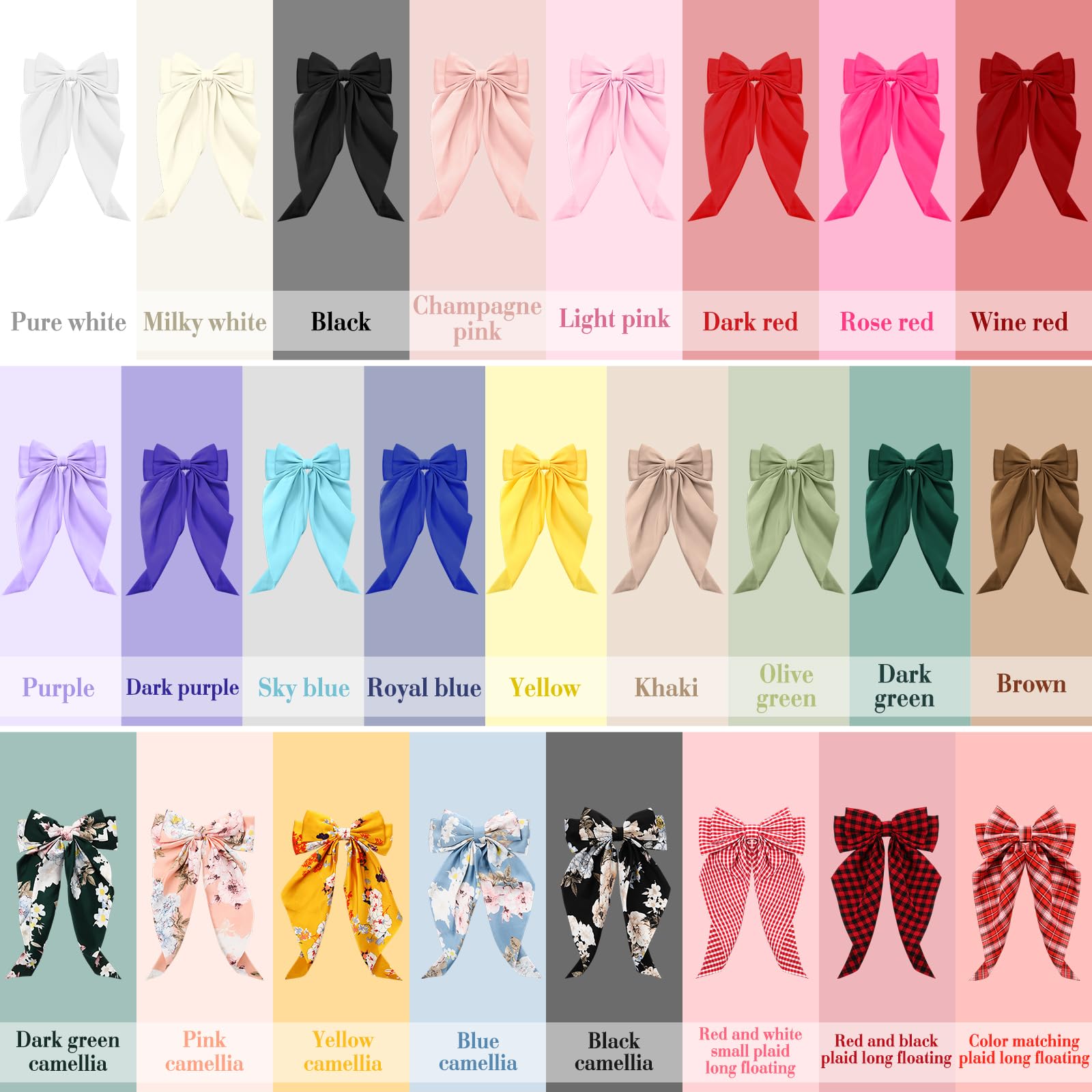 Mimorou 25 Pcs Satin Hair Bows Bulk Silky Big Hair Bows For Women Big Bow Hair Clips Large Hair Ribbons Oversized Long Tail Larg