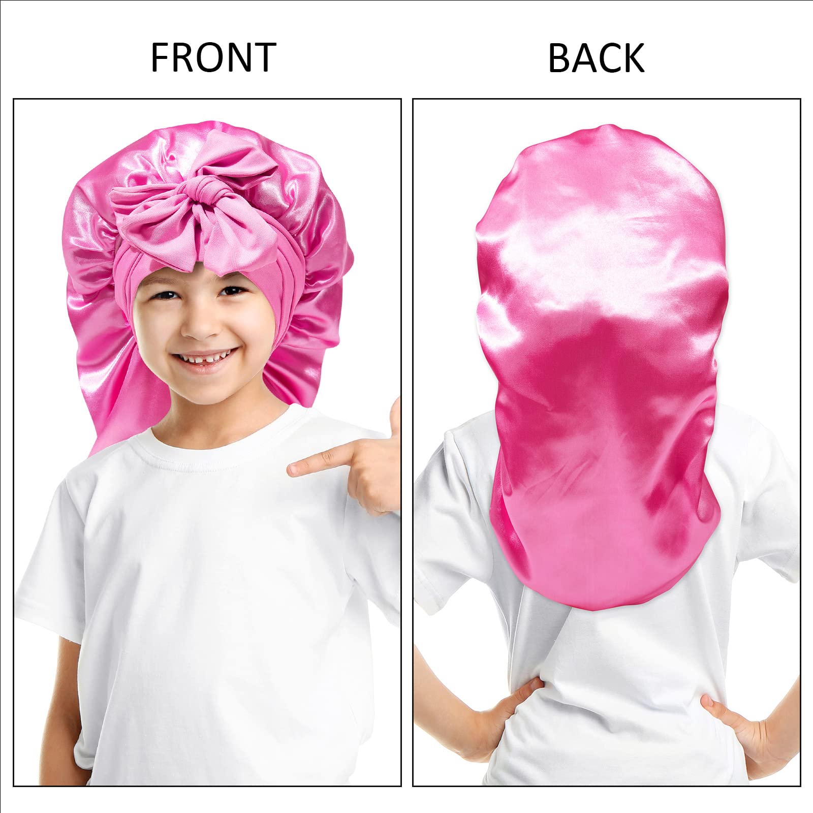 Awaytr Long Toddler Silk Bonnet For Sleeping Elastic Satin Bonnets For Curly Hair Braid Bonnet Night Cap For Aged 3-12 Kids (Ros