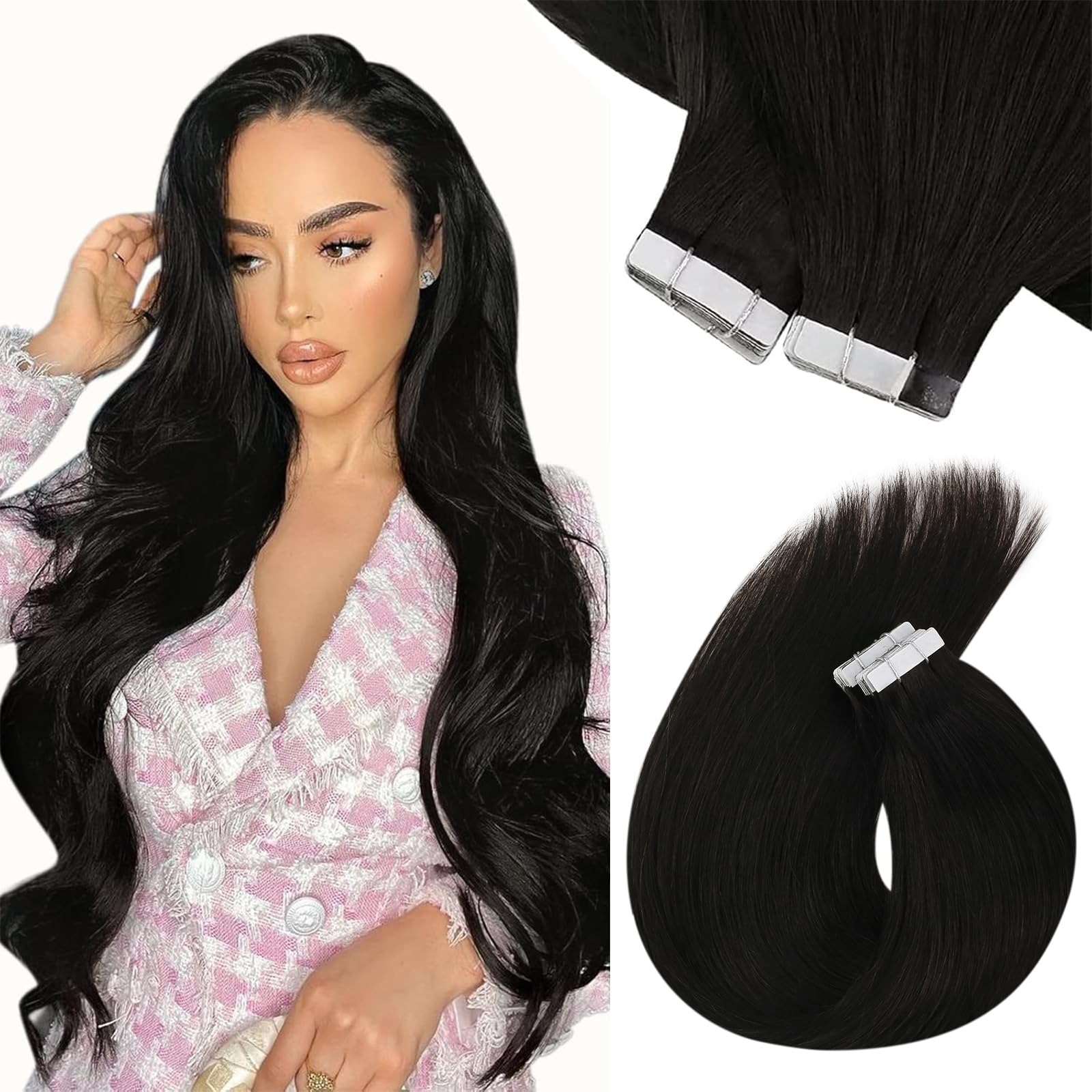 Sunny Hair Tape In Extensions Black Tape In Human Hair Extensions Natural Black Invisible Tape In Hair Extensions Black Hair Sea