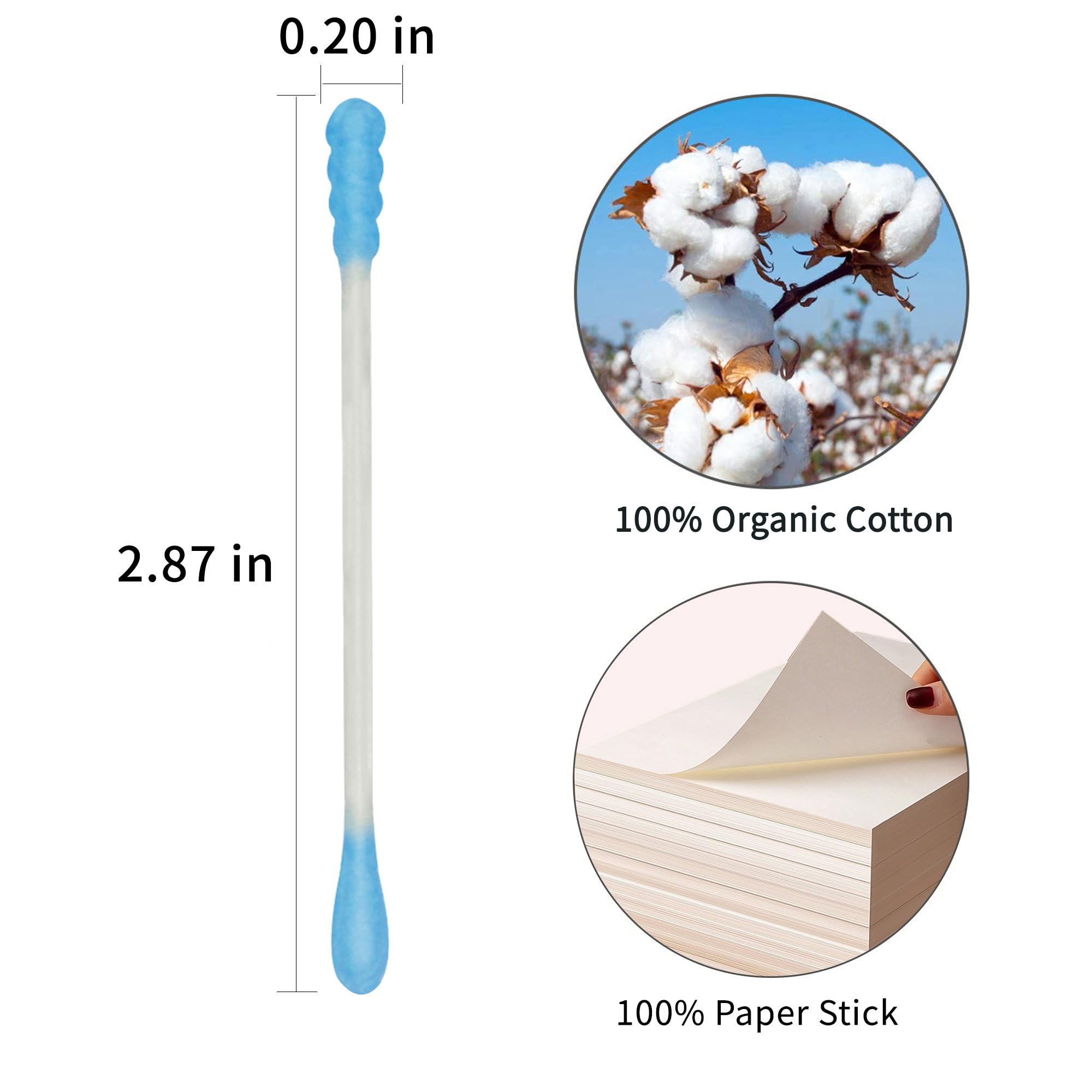 Homefox Black Cotton Swabs Spiral - 200 Count Organic Cotton Buds Gothic Bathroom Tightly Wrapped Charcoal Cotton Tips Paper Sti