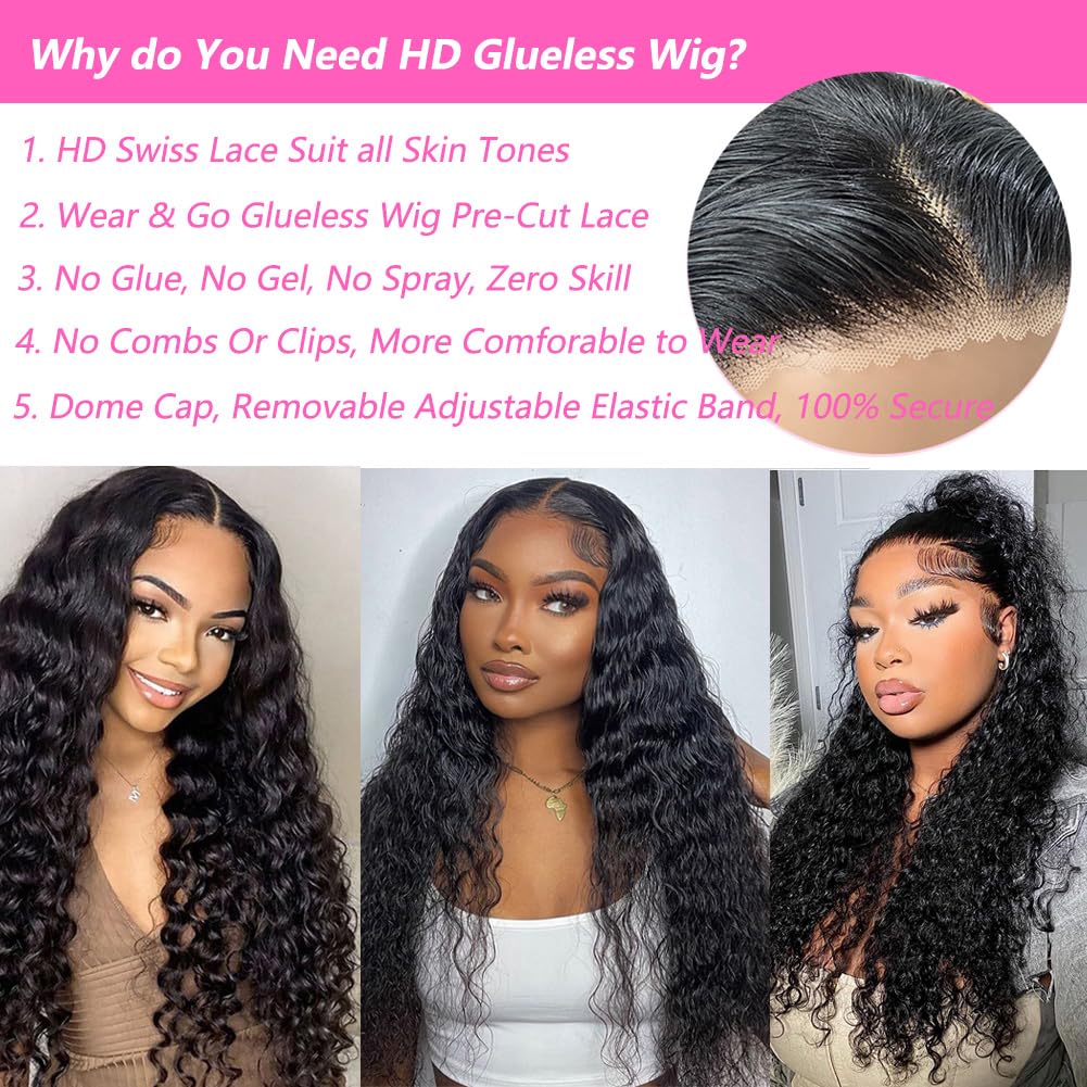 Water Wave Wear And Go Glueless Wigs Human Hair Pre Plucked 180 Density 26 Inch Wet And Wavy Human Hair Wigs For Women 4X4 Hd La