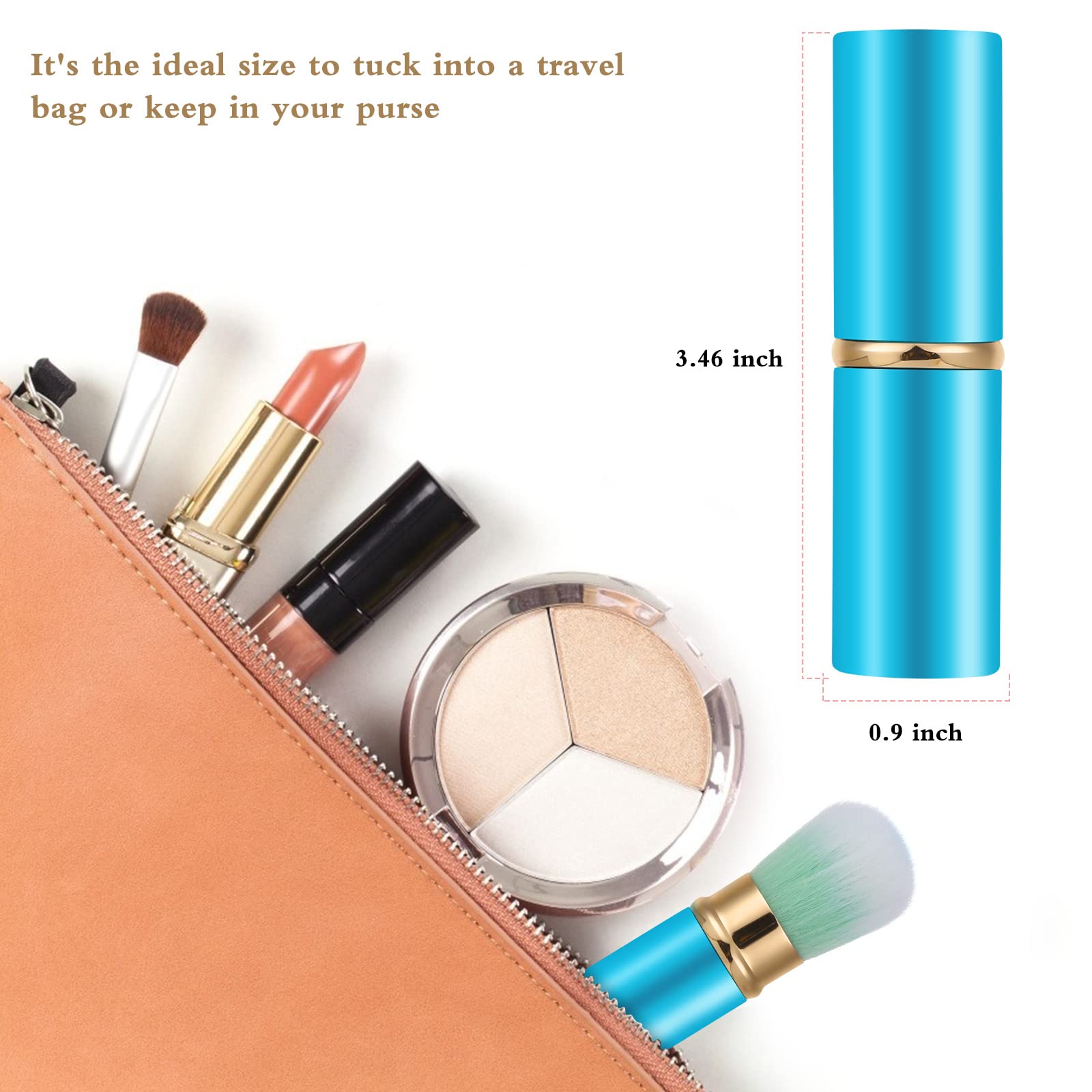 Falliny Retractable Kabuki Makeup Brushes, Travel Face Blush Brush, Portable Powder Brush with cover for Blush, Bronzer, Buffing