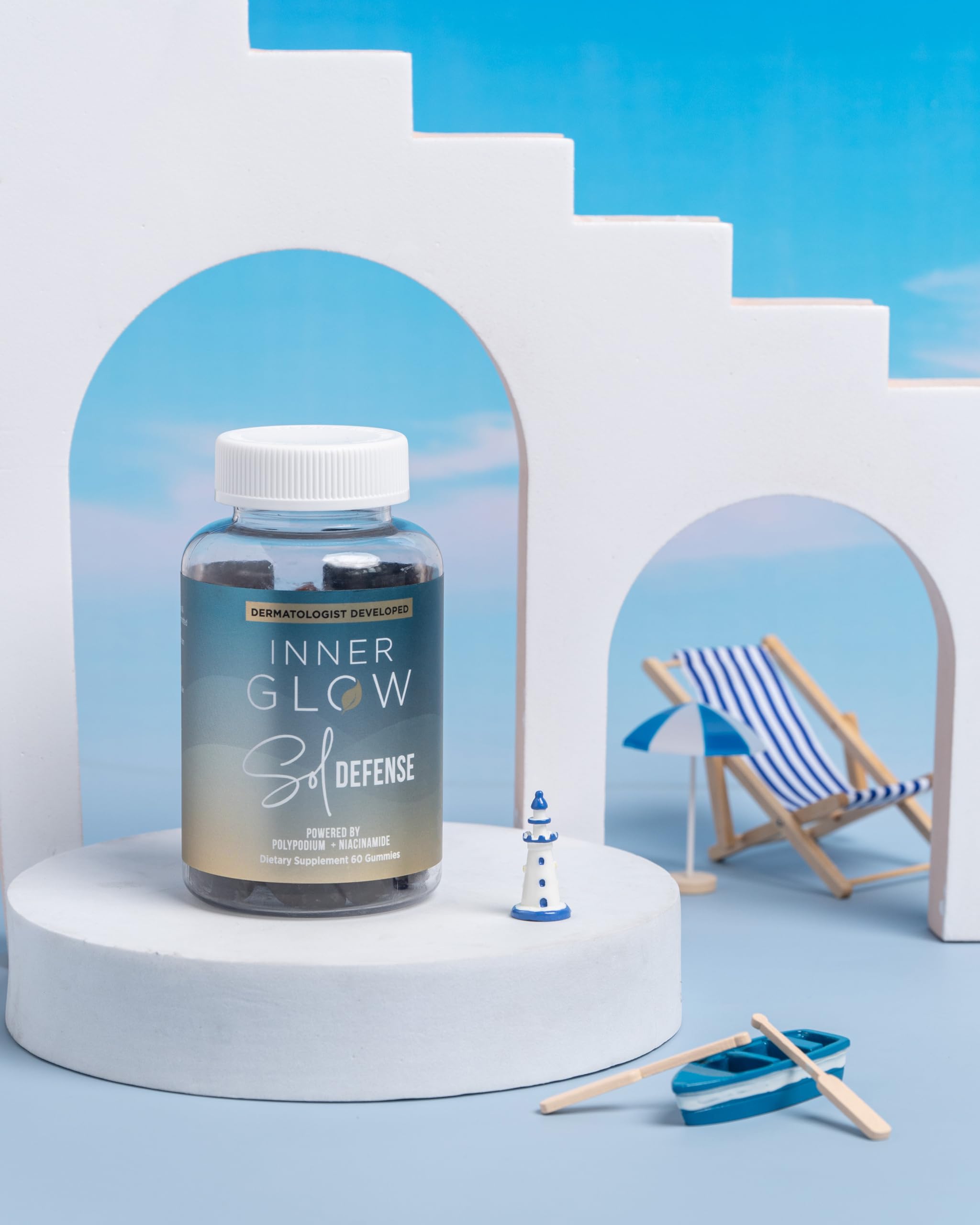 Inner Glow Sol Defense Gummies - Dermatologist and Plastic Surgeon developed to fight photoaging, Polypodium Leucotomos and Niac