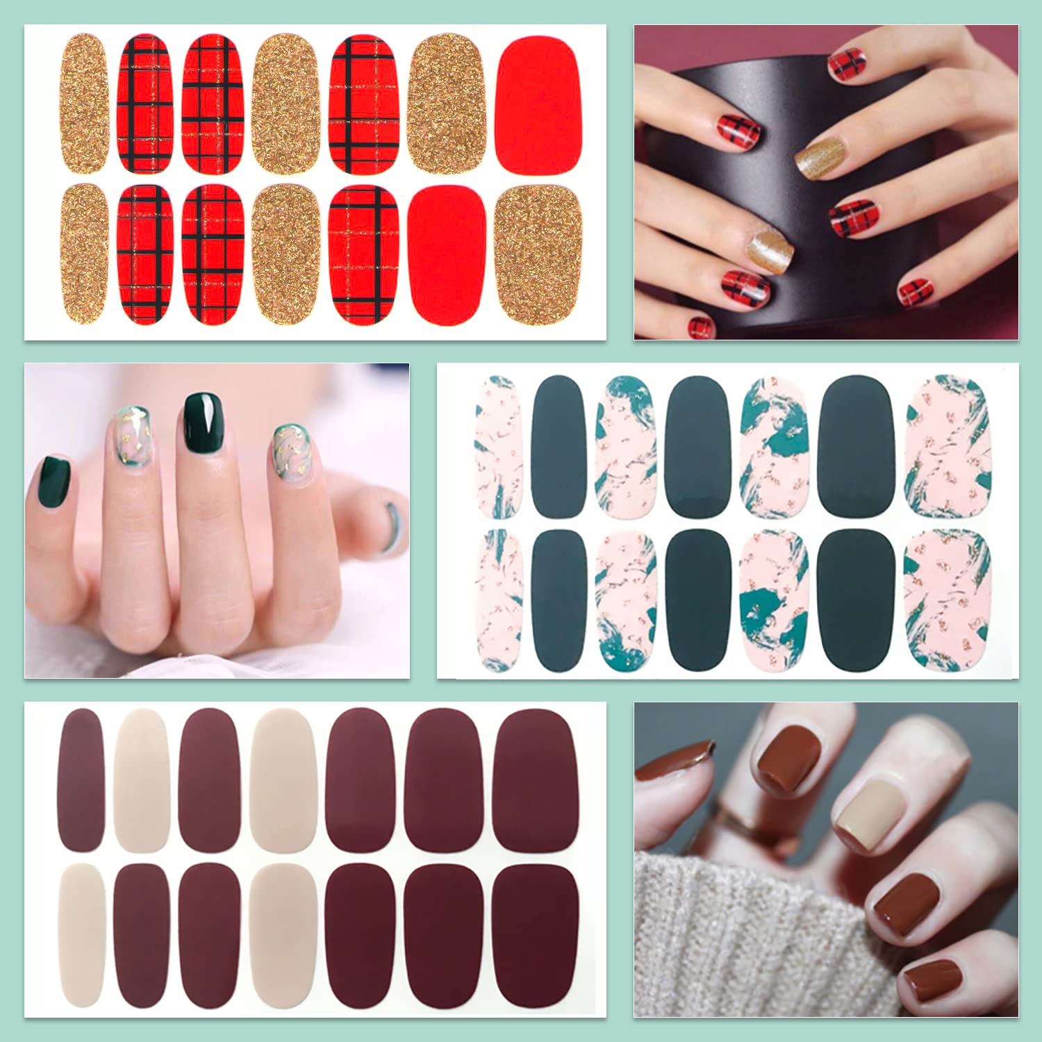 Wokoto 20 Sheets Solid & Gradient Full Nail Wraps For Women Nails Self Adhesive Nail Polish Stickers Classic Solid Nail Strips P