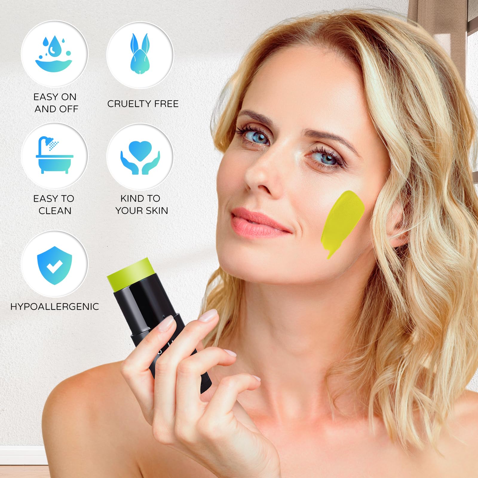 Go Ho Ogre Green Face Paint Stick,Water Based Washable Face Body Paint,Non-Toxic Full-Coverage Cream Ogre Green Body Paint For A