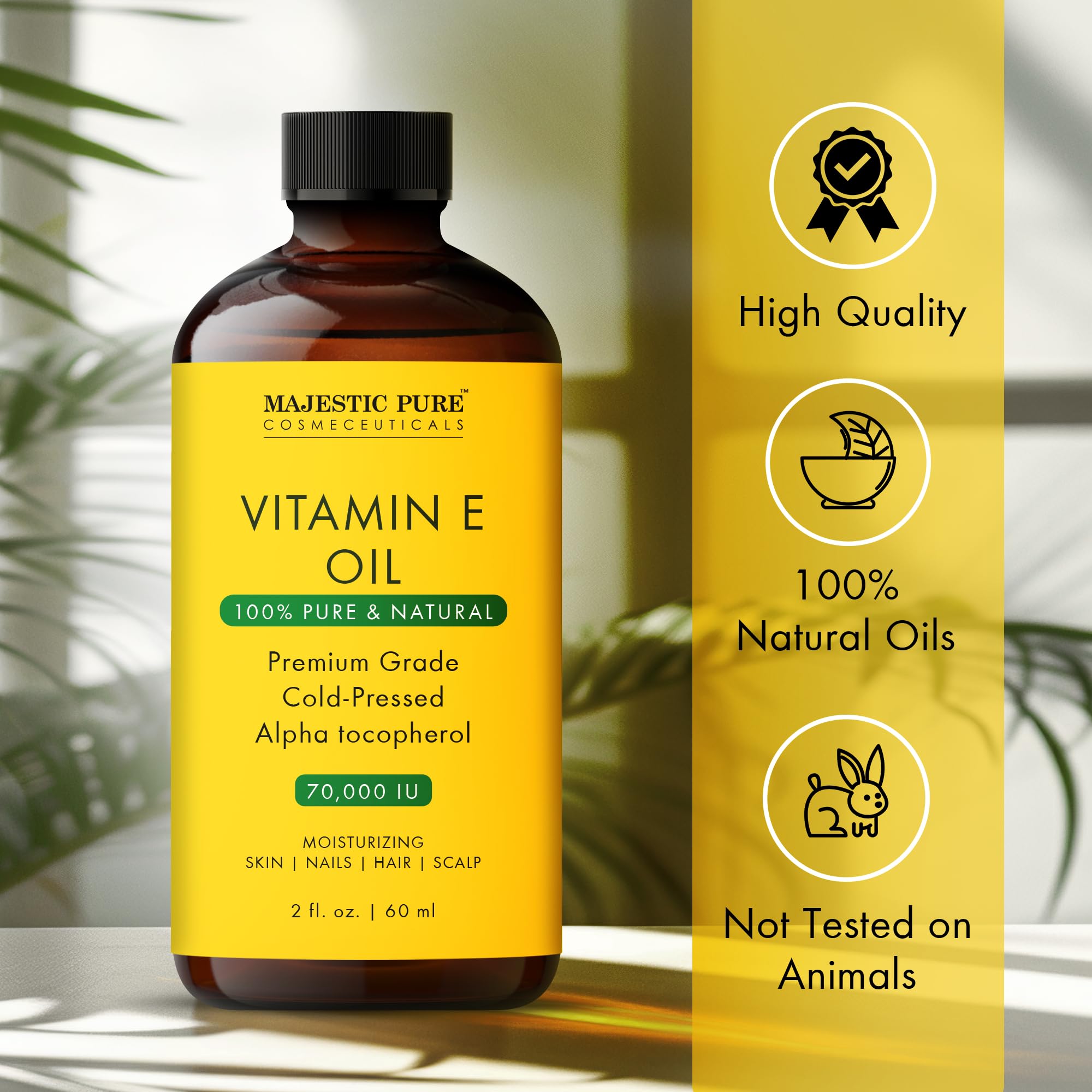 Majestic Pure Vitamin E Oil - 100% Pure & Natural | Premium Grade, Cold-Pressed And Tocopherol To Repair Dry, Damaged Skin | Moi